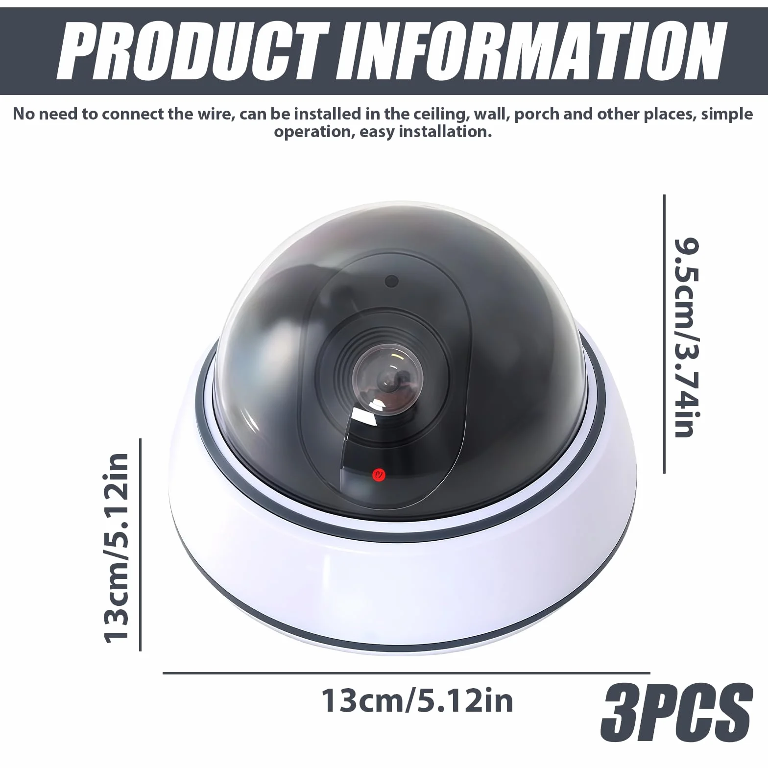 Telecamera Finta a Cupola con Luce LED Lampeggiante Rossa, Sorveglianza Interni Bianca CCTV