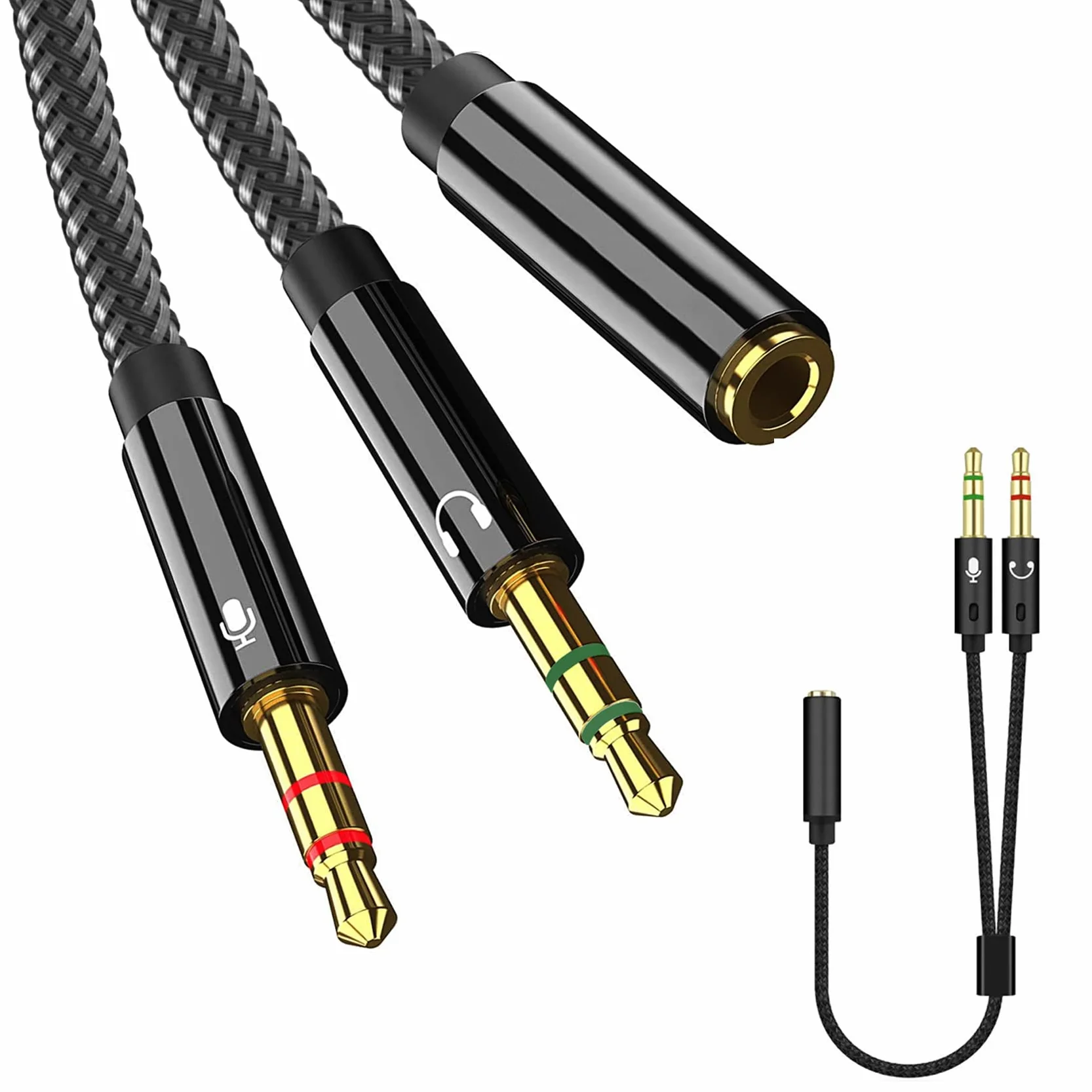 Cavo Audio Microfono Cuffie 2 in 1, Sdoppiatore Cuffie Microfono, Adattatore Jack 3,5mm Maschio a Femmina per Notebook PC PS4 Xbox