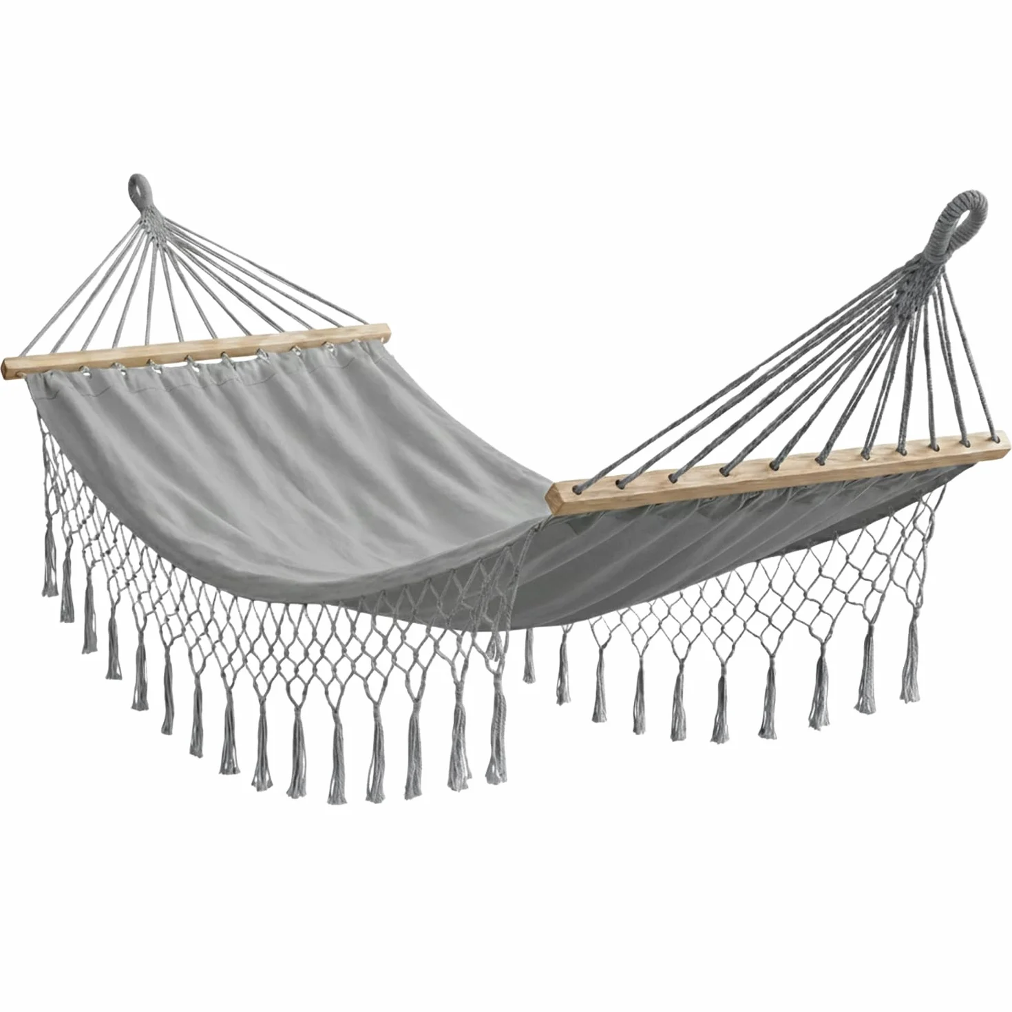 Marvin Amaca da Giardino Indonesia, Letto Dondolo da Esterno Campeggio, Barre di Legno, in Cotone Tessuto Resistente (GRIGIO 200x150)