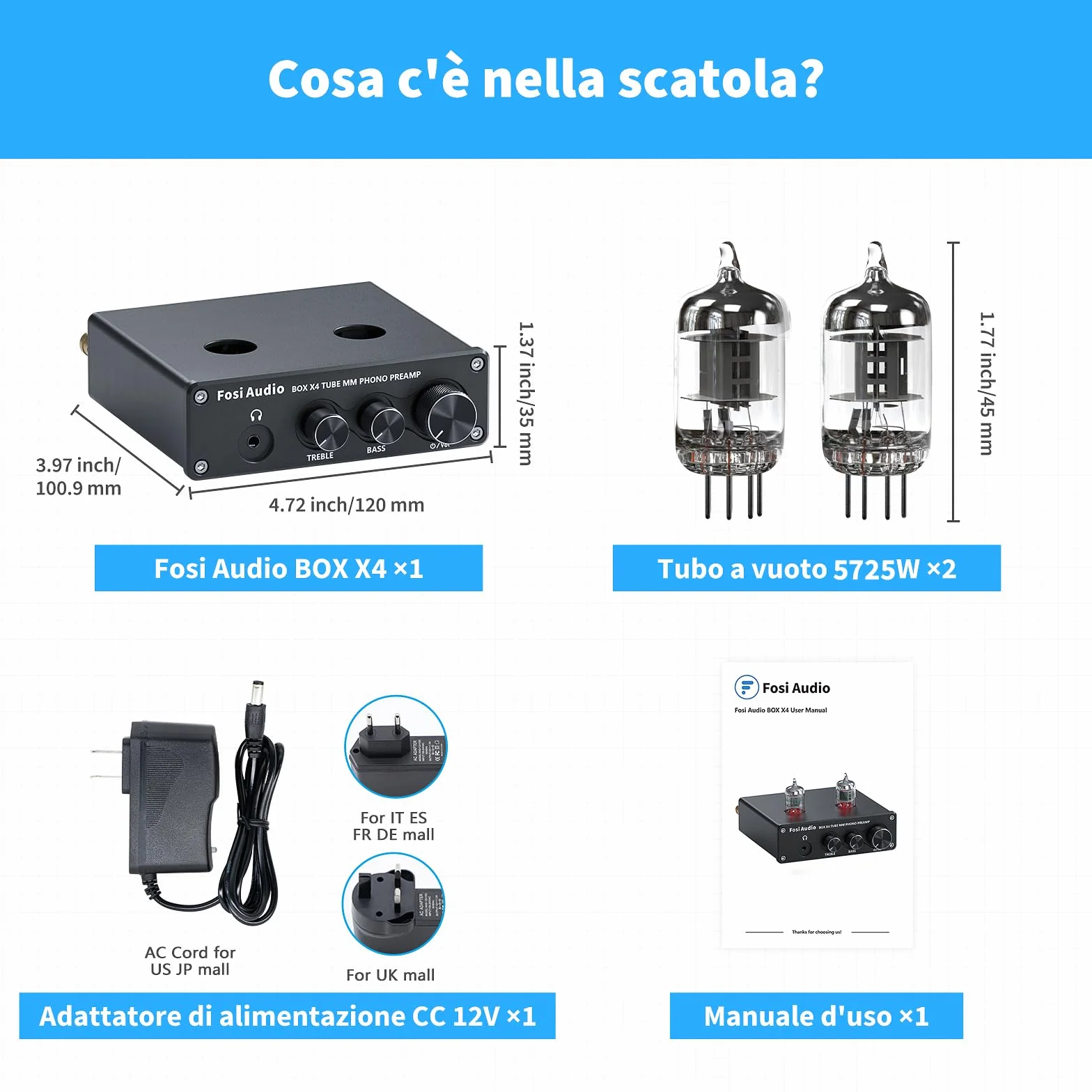 Fosi Audio X4 Preamplificatore Phono a valvole HiFi per cuffie e giradischi MM, BOX X4 Guadagno Stereo