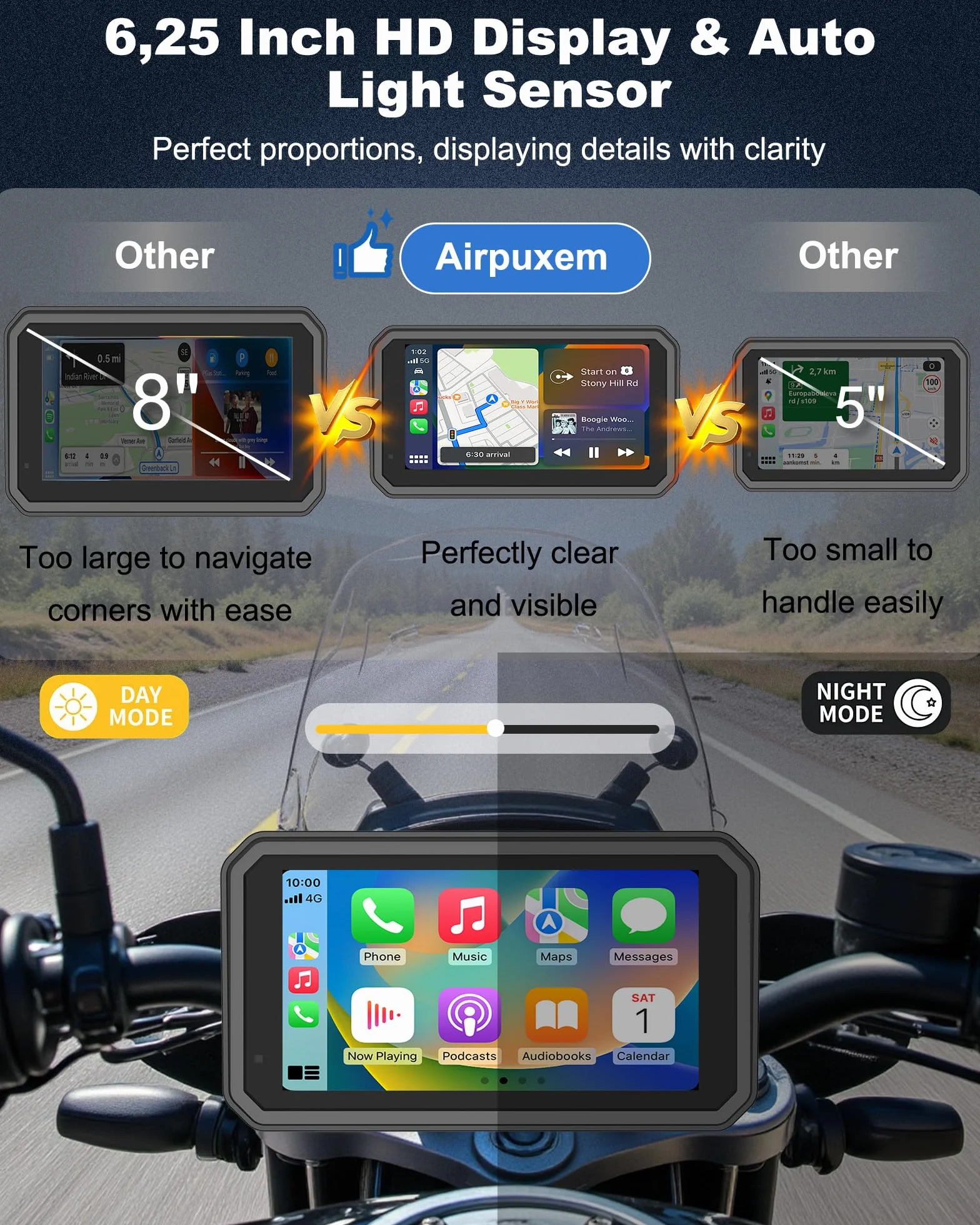 Navigatore Moto 4K Carplay Android Auto 6,25 Pollici Dashcam GPS Bluetooth 64GB