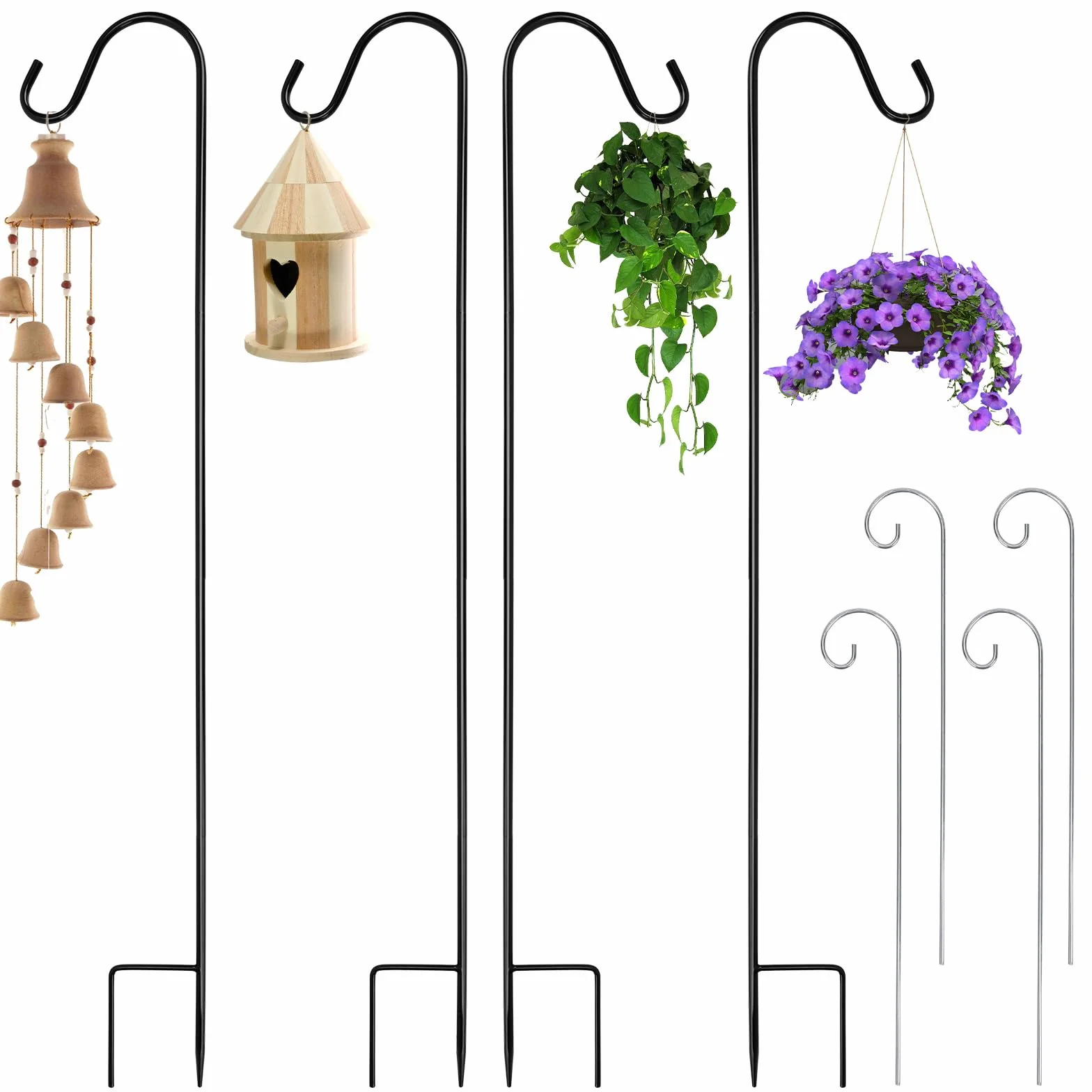 Ganci da Pastore da Giardino 81.5cm Regolabile in Metallo 4 Ganci 20cm Esterni