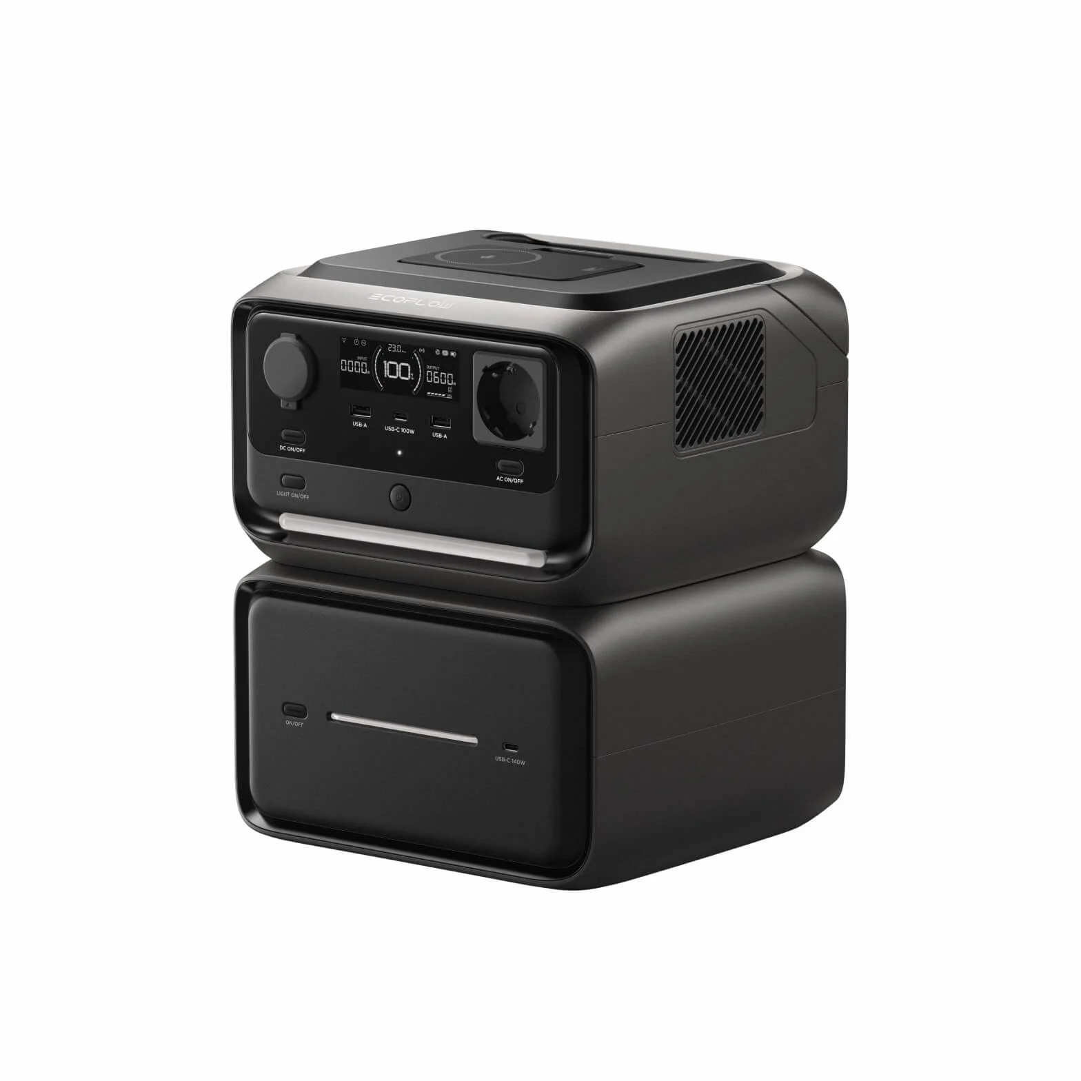 ECOFLOW Power Station portatile RIVER 3 Max Plus (wireless), batteria LFP da 286 Wh e power bank da 5.000 mAh, design modulare, uscita fino a 1200 W, espandibile a 858 Wh, generatore solare per