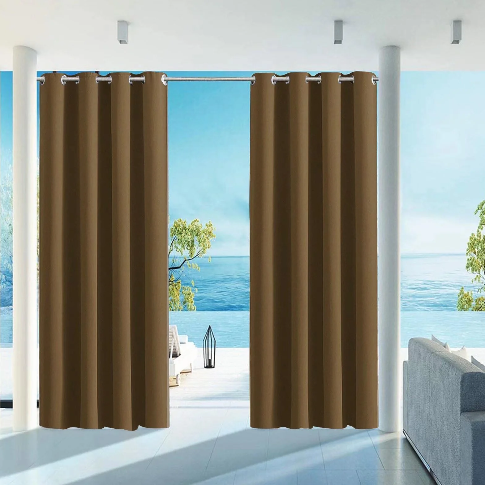 Tende da Esterno Impermeabili Opache Tenda da Sole Con Anelli Anti-UV Protezione Solare Completa Tende per Balcone Terrazzo e Pergola Marrone 90Lx200Acm