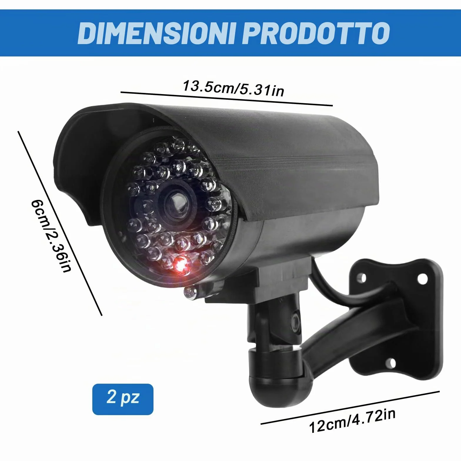 Sporgo Telecamera Finta 2 Pezzi Dummy Esterna Luce LED Rossa Lampeggiante