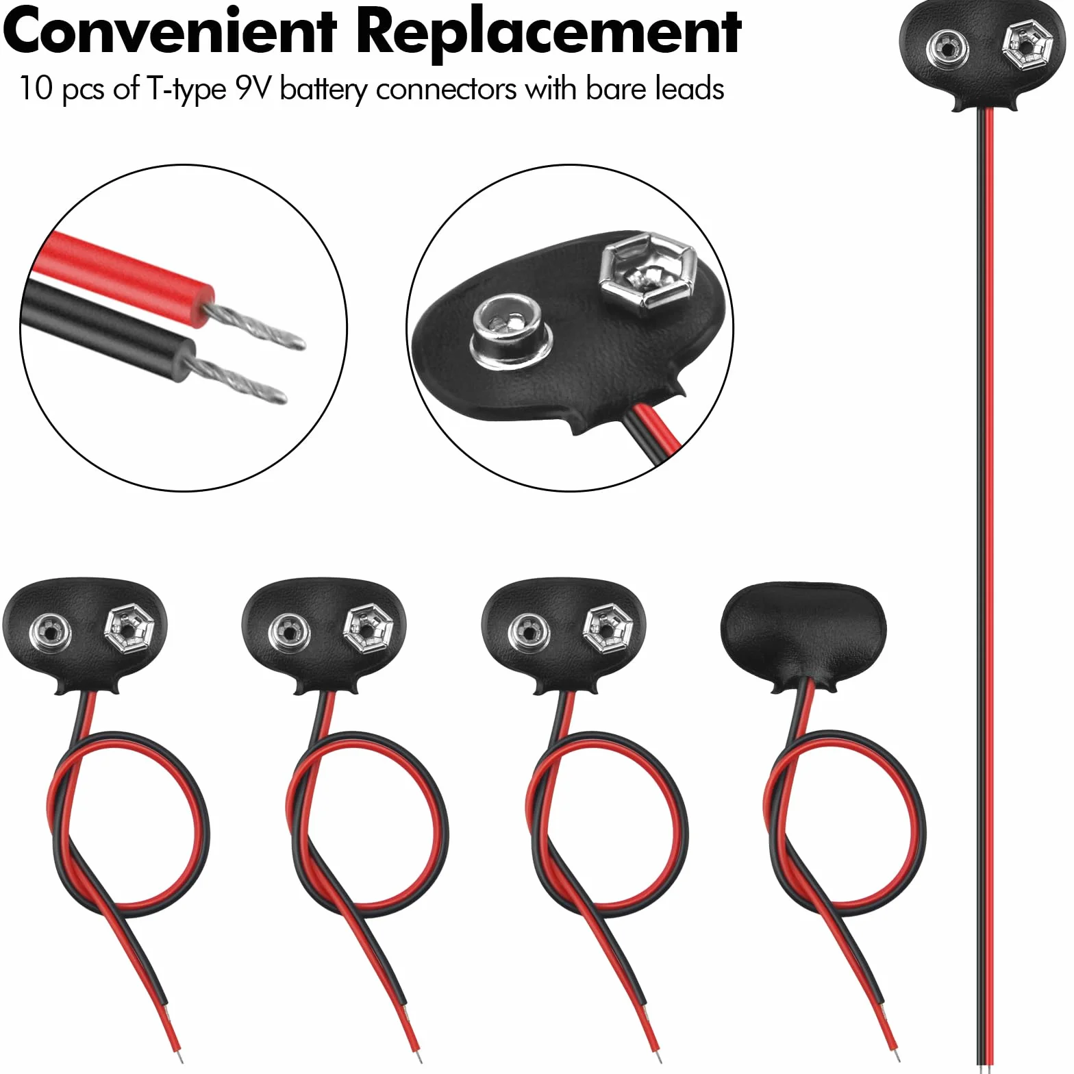 Poeland 10 pezzi connettore batteria 9V clip a T con filo e custodia in pelle