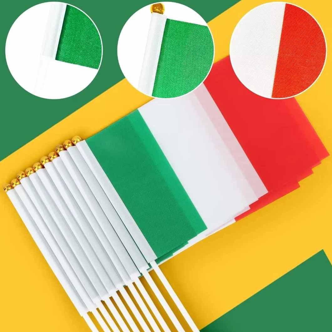 Bomtop 50 Pezzi Bandiera Italiana a Manovella 21 x 14 cm per Festa Nazionale, Eventi Sportivi, Decorazione Interna Esterna