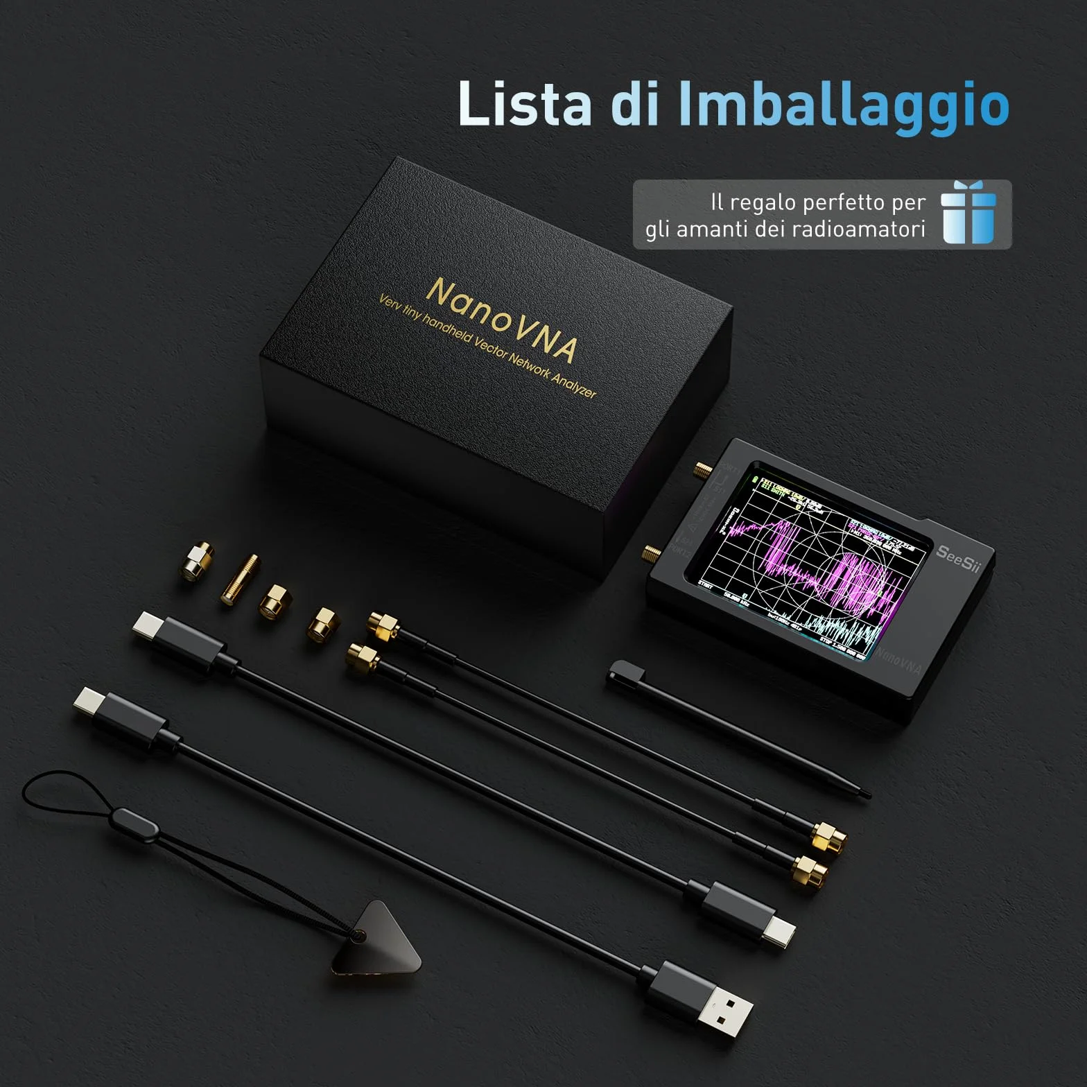 Seesii NanoVNA-H Analizzatore di Rete Vettoriale V3,7 10KHz-1,5GHz MF/HF/VHF/UHF Parametri S SWR Grafica Smith