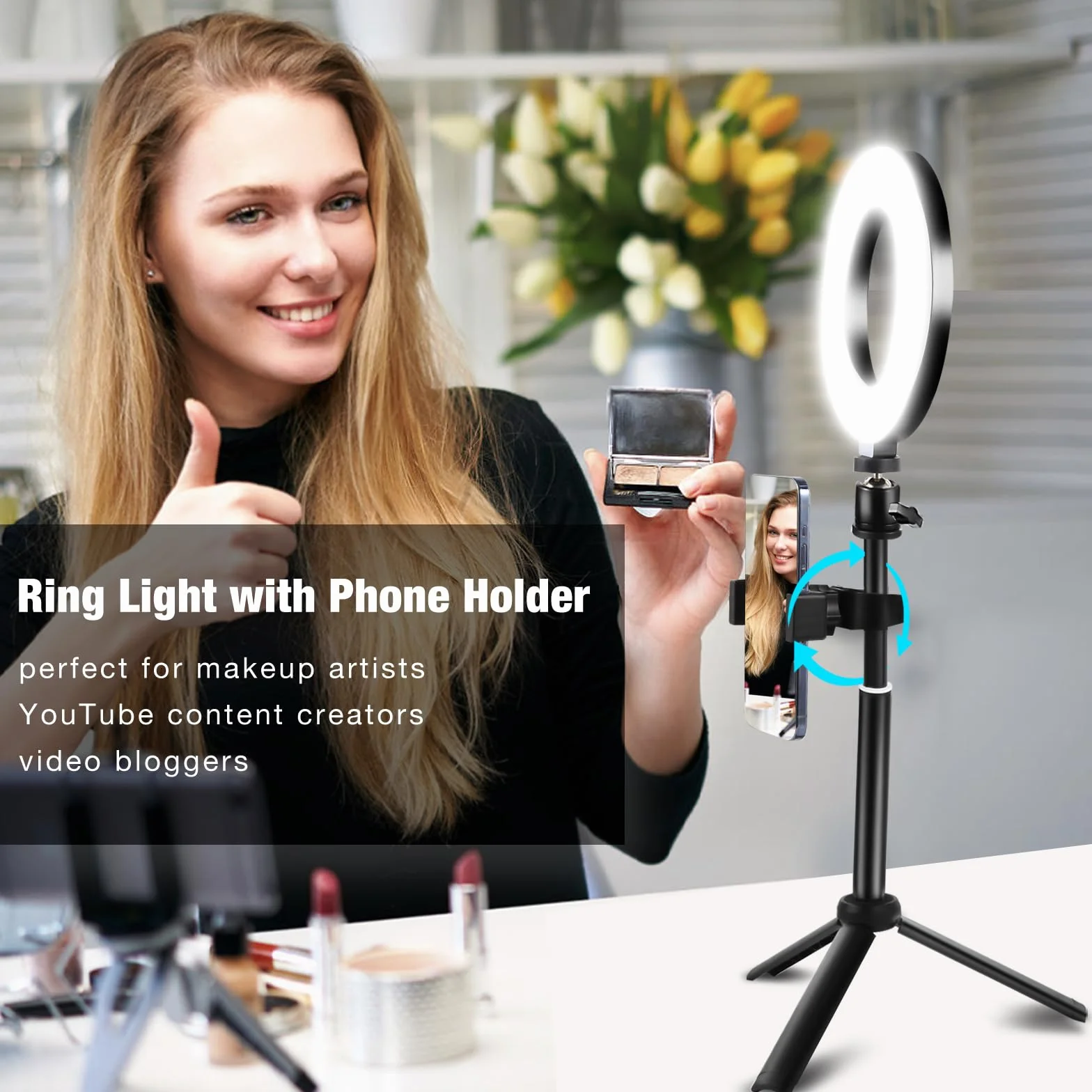 Railee Ring Light 6" LED Luce Selfie Videoconferenza con Treppiede Telefono 3 Modi