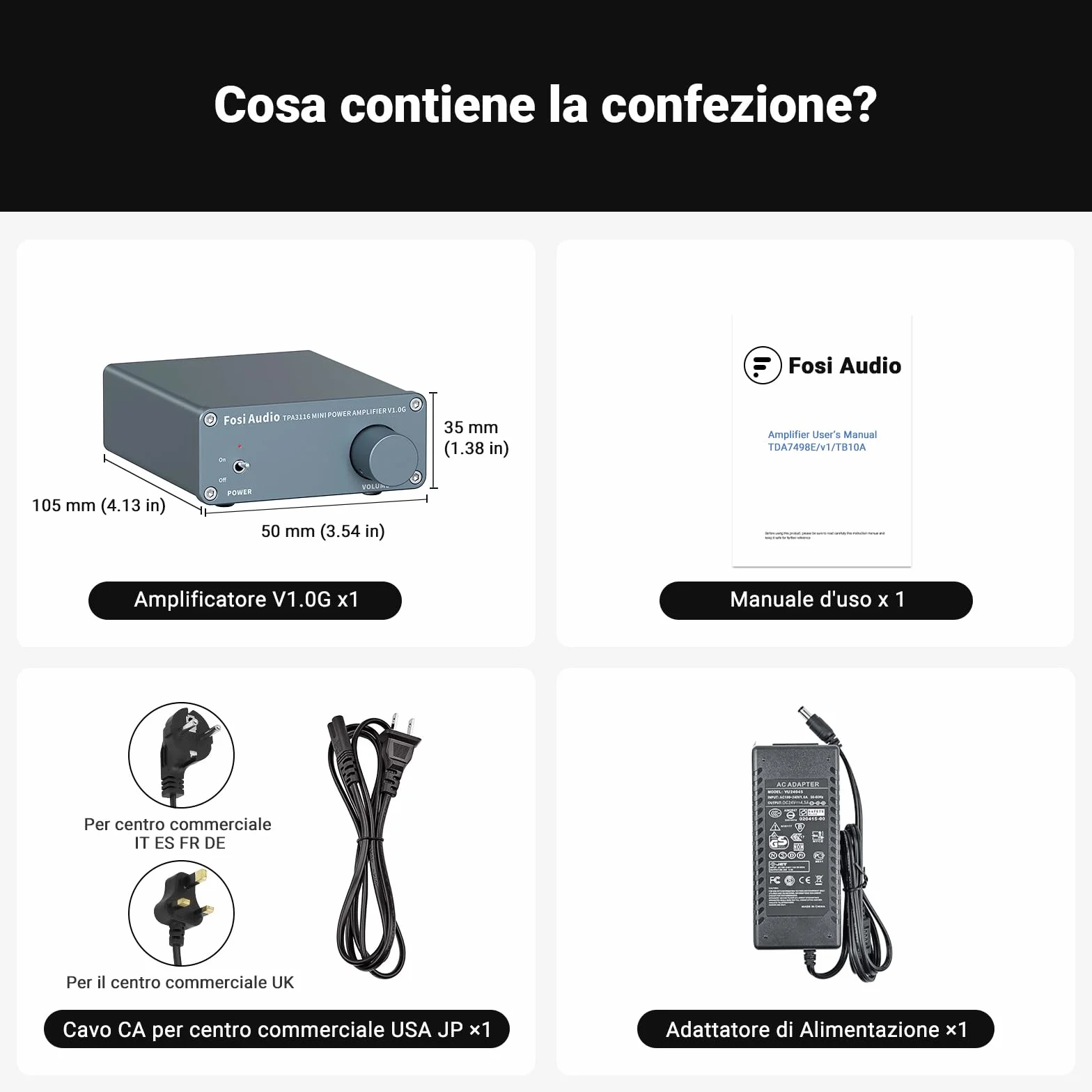 Fosi Audio V1.0G Amplificatore Audio 50Wx2 2.0 Canali Class D TPA3116D2 Mini HiFi Stereo Integrato