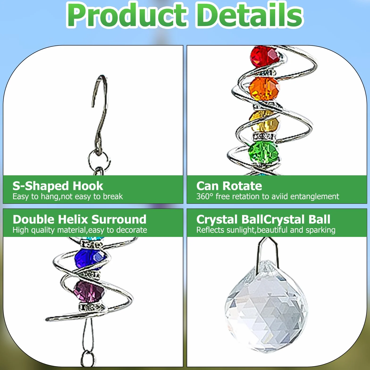 Acchiappasole Cristallo, Acchiappa Sole con Doppia Spirale, Cristalli Acchiappasole da Appendere, Sun Catcher Garden Decor, per Interni, Giardini Domestici, Auto Decorazioni da Appendere