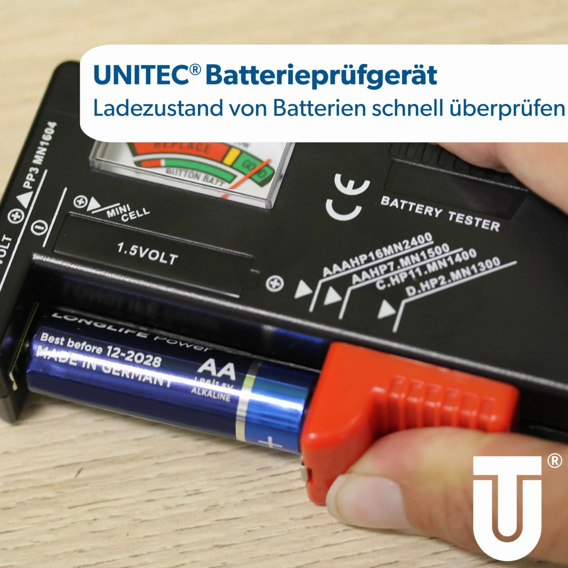 Unitec Tester universale per batterie 1,5 V/9 V
