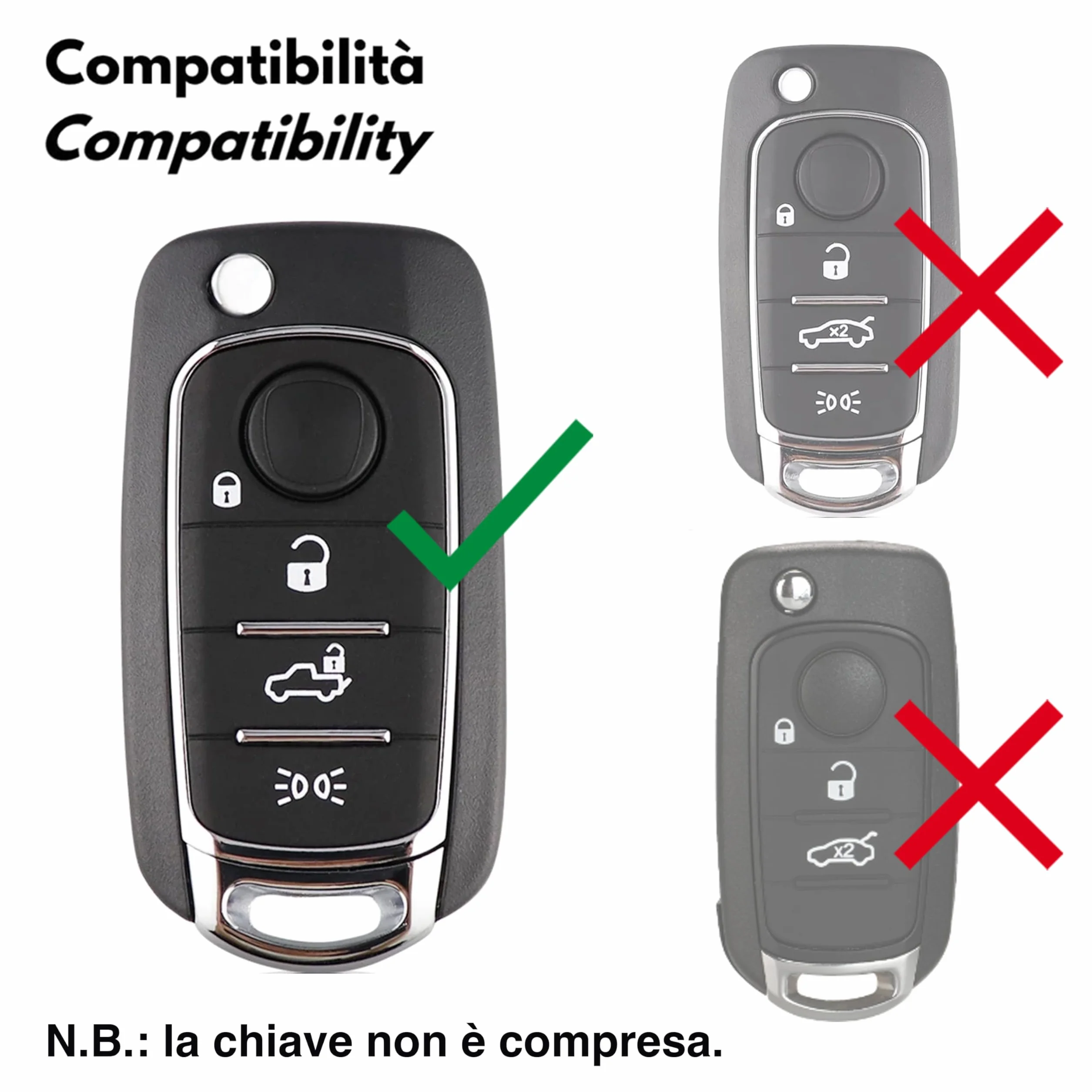 Silicone Cover Chiave per Telecomando Auto Fiat 500X 4 Tasti NERO