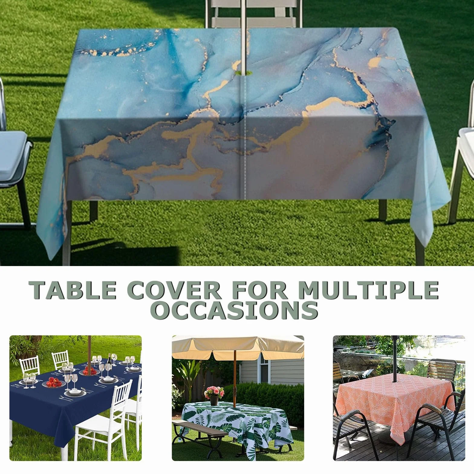 Morbuy Tovaglia Rettangolare Impermeabile Antimacchia per Esterno con Foro Ombrellone, Stile Etnico, 259x152cm