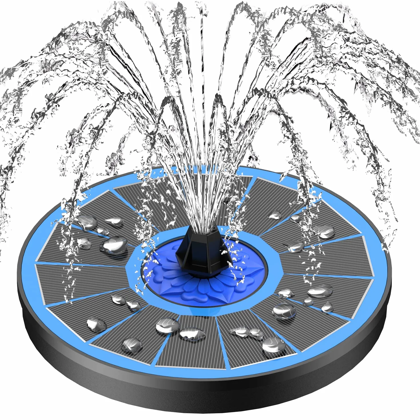 SZMP 3.5W Fontana Solare, 2026 Nuovo Fontana da Giardino Esterno con 8 Ugelli e 4 Fissatori, Solare Fontana Pompa ad Acqua Solare per Bagno per Uccelli, Acquario, Stagno o Decorazione del Giardino