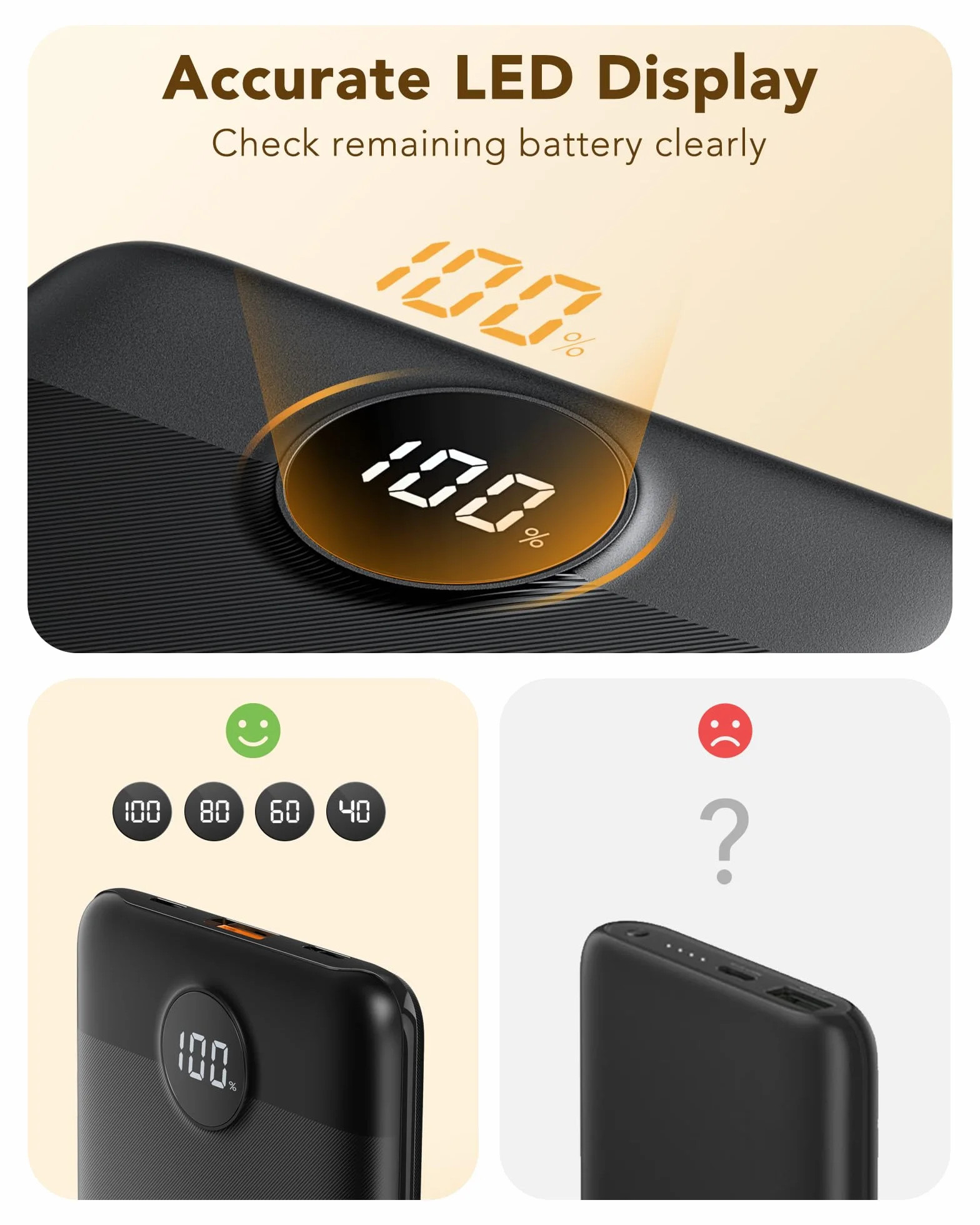 VEGER Power Bank 10000mAh Caricabatterie Portatile LED Display Mini Batteria Esterna 2 Ingressi 2 Uscite
