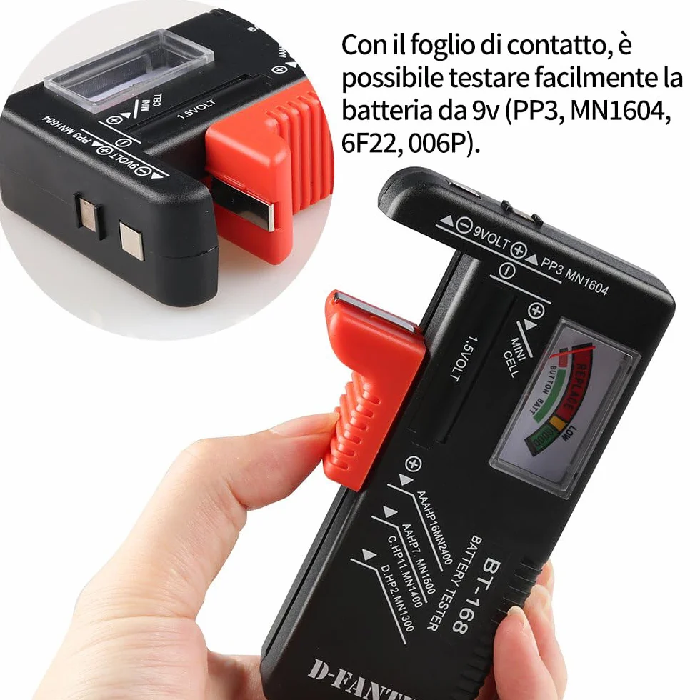 D-FantiX Tester Batteria Universale BT-168, Volt Checker per AA AAA C D 9V 1.5V Button Cell