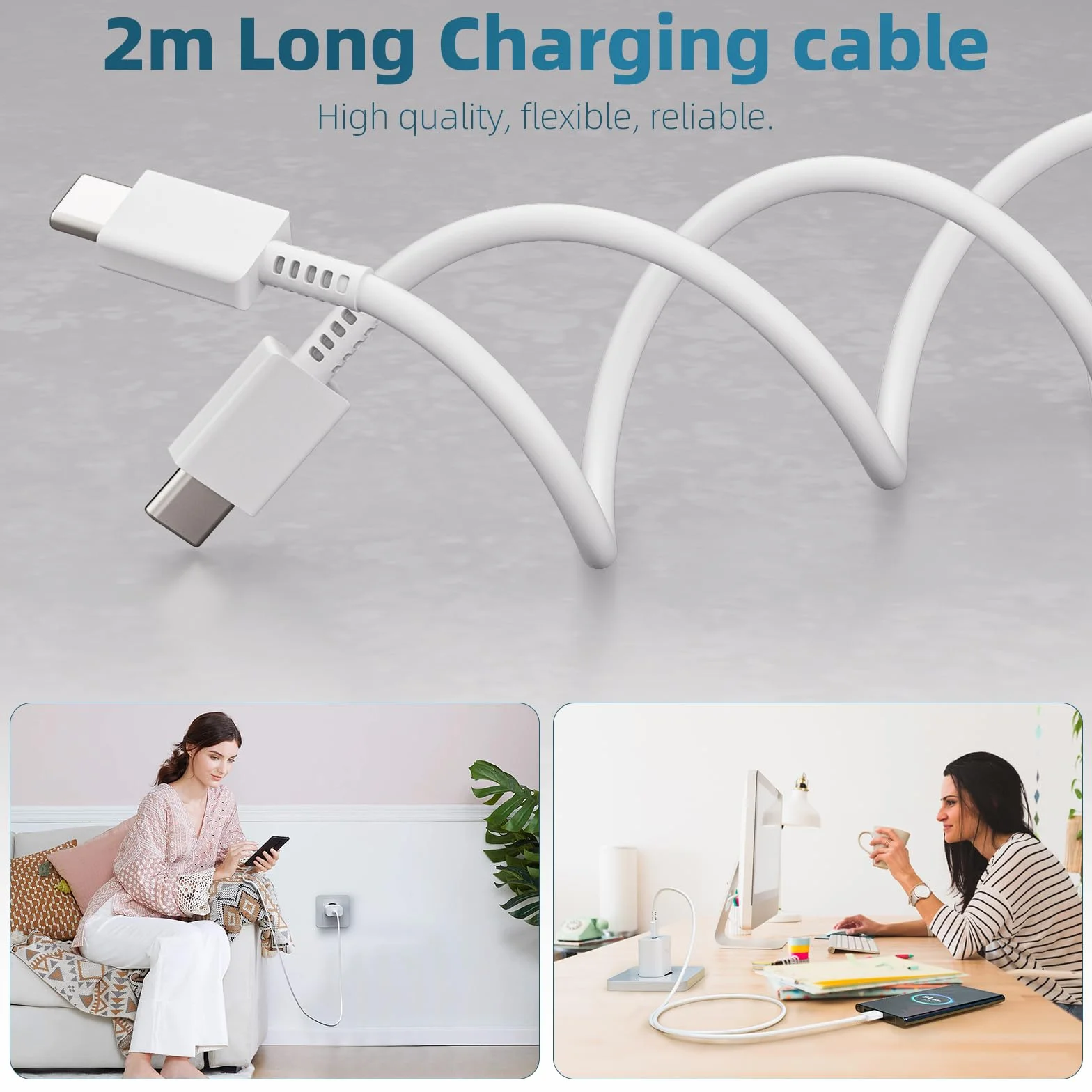 Samsung 25W Caricatore Rapido USB C con Cavo 2M per Galaxy A15/A14/A13/A25/A33/A34/A40/A53/A52/A54/A55/S25/S24/S23/S22 Ultra/S21/S20 FE/S10