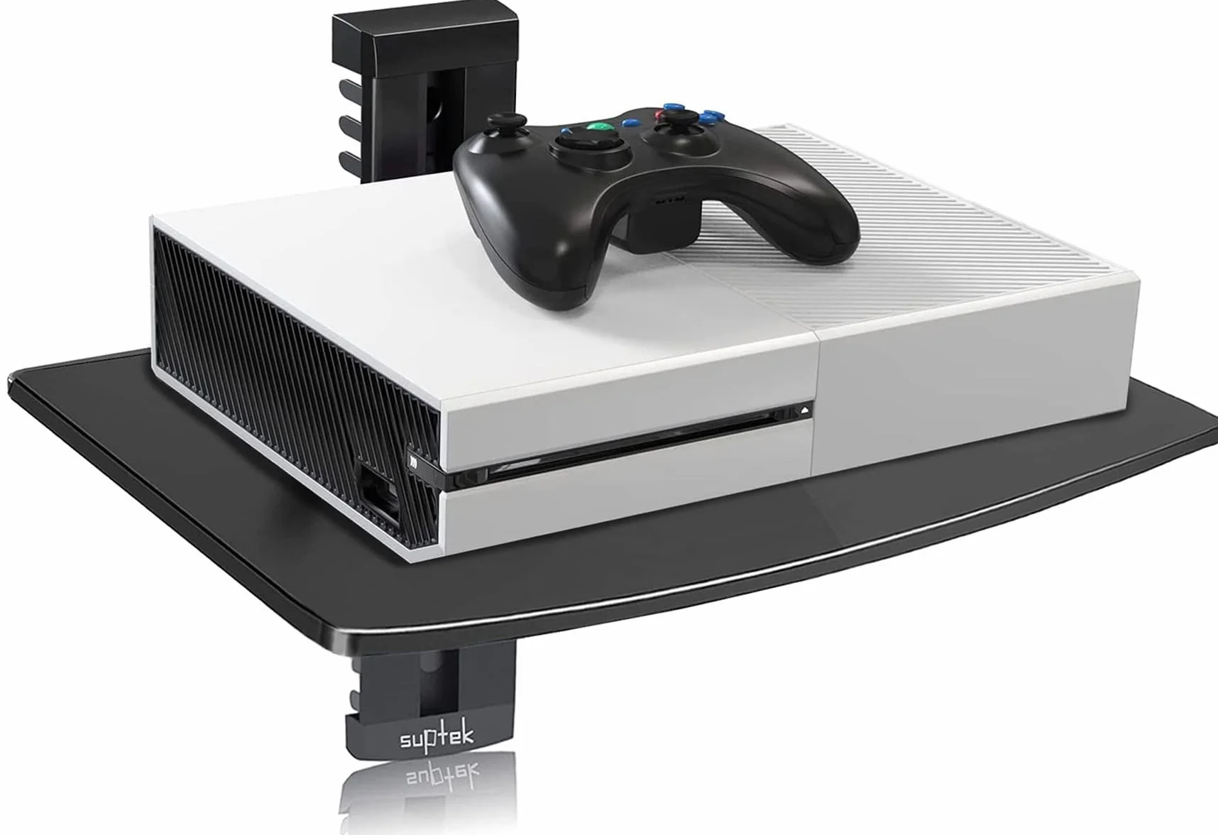 Suptek Supporto da Parete per Lettori DVD e Console TV con Ripiano in Vetro Nero CS201