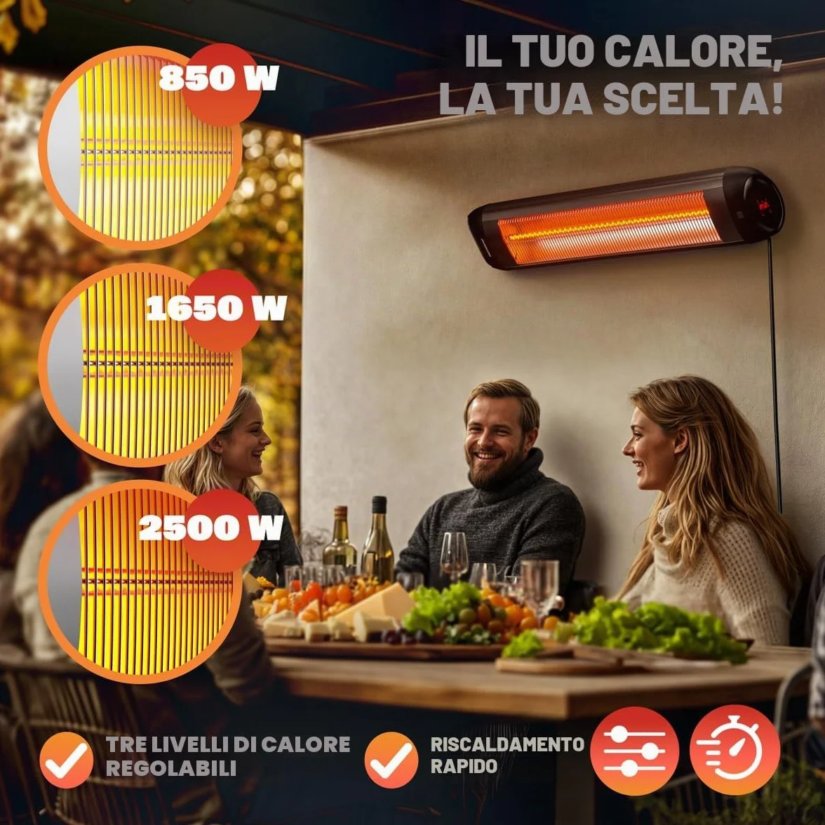 Monzana Stufa a Infrarossi 2500W a Parete 3 Livelli Calore Inclinabile 90° Telecomando Timer 24h