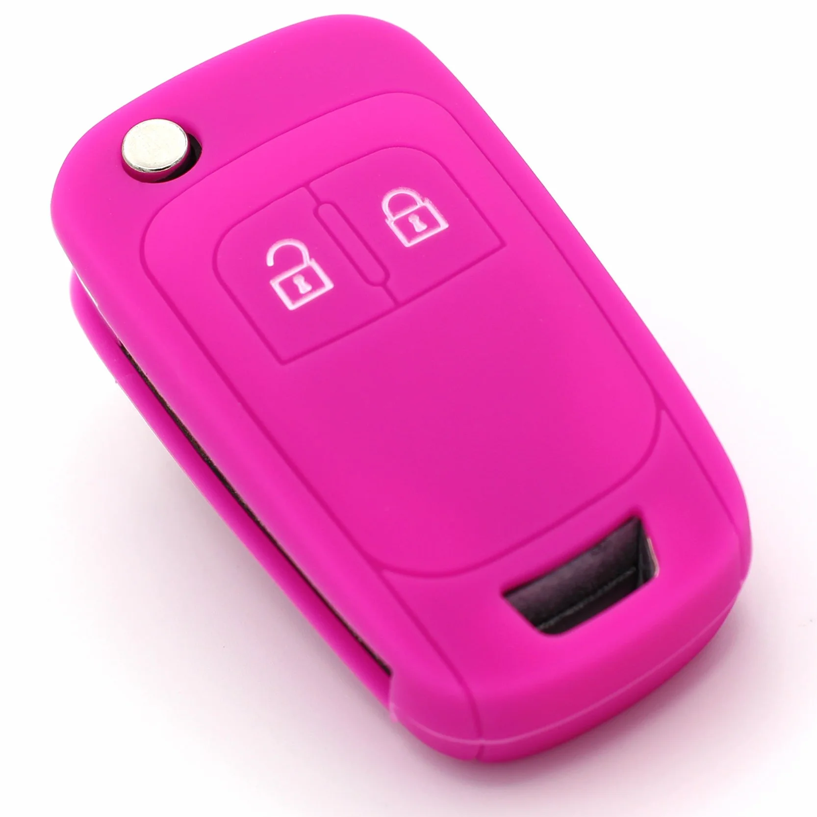 Custodia protettiva in silicone per chiavi auto 2 pulsanti rosa fluo