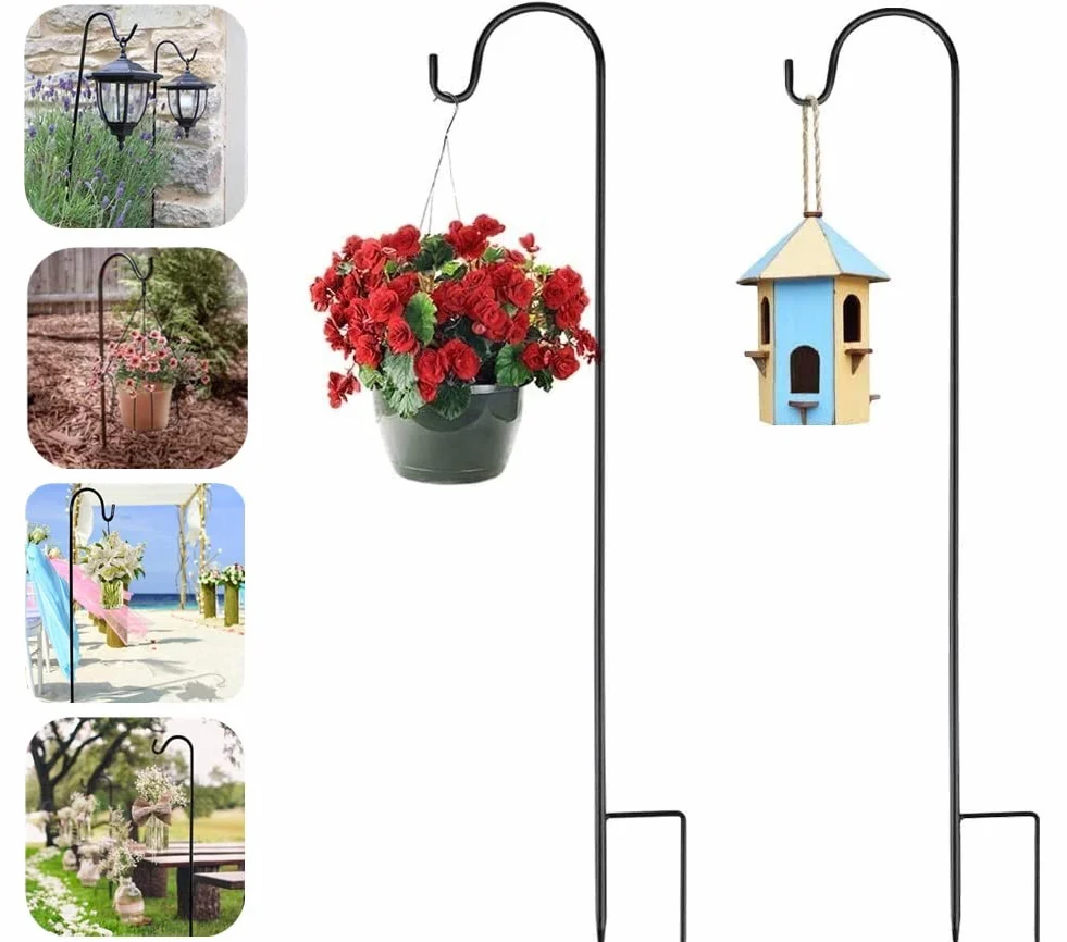 2 Pezzi Gancio da Pastore in Metallo 100 cm per Giardino, Esterno - per Uccelli, Luci Solari, Lanterne, Matrimoni, Cestini di Piante