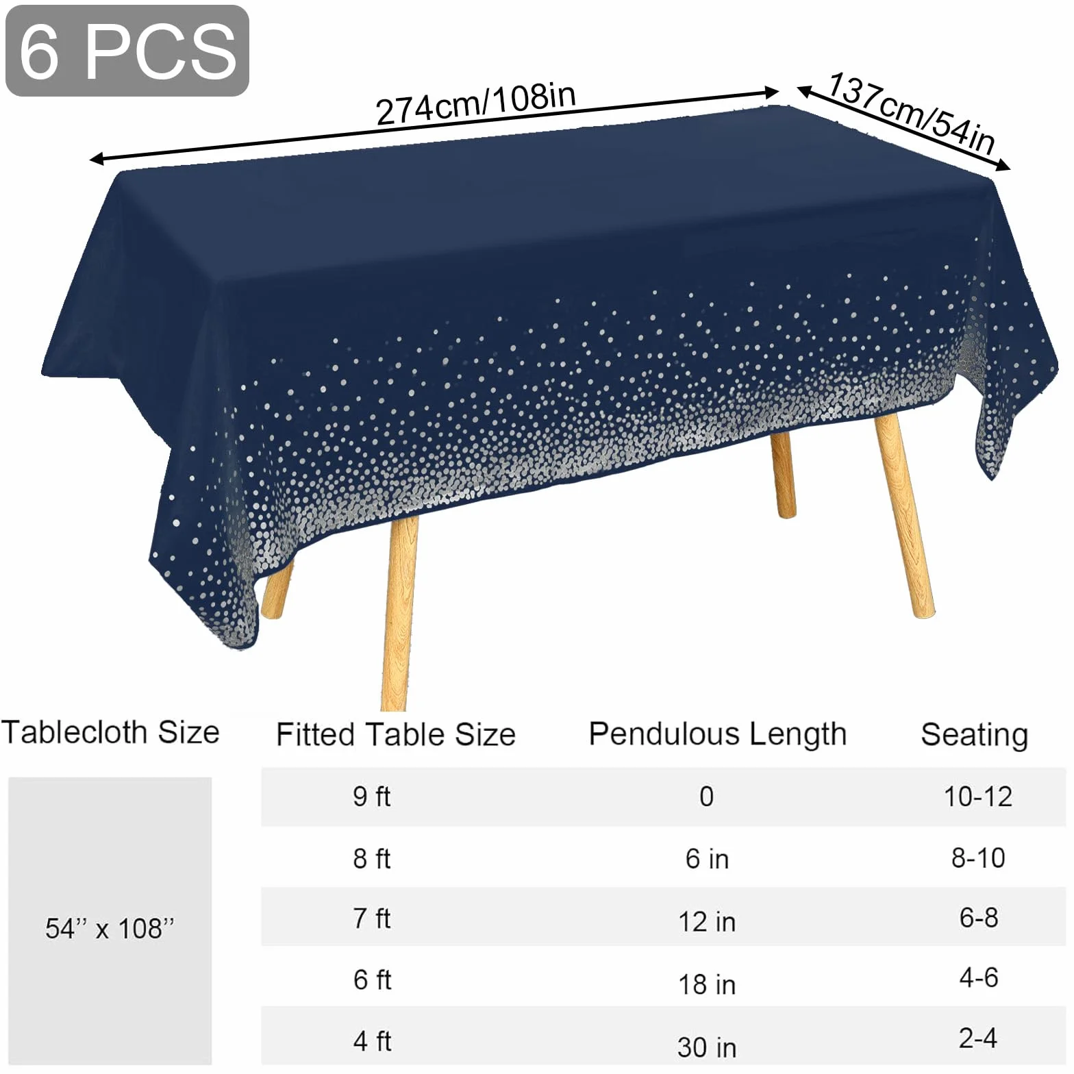 MOMHUA Tovaglia in Plastica Rettangolare 137 x 274 cm Blu Navy e Dorati 6 Pezzi per Feste