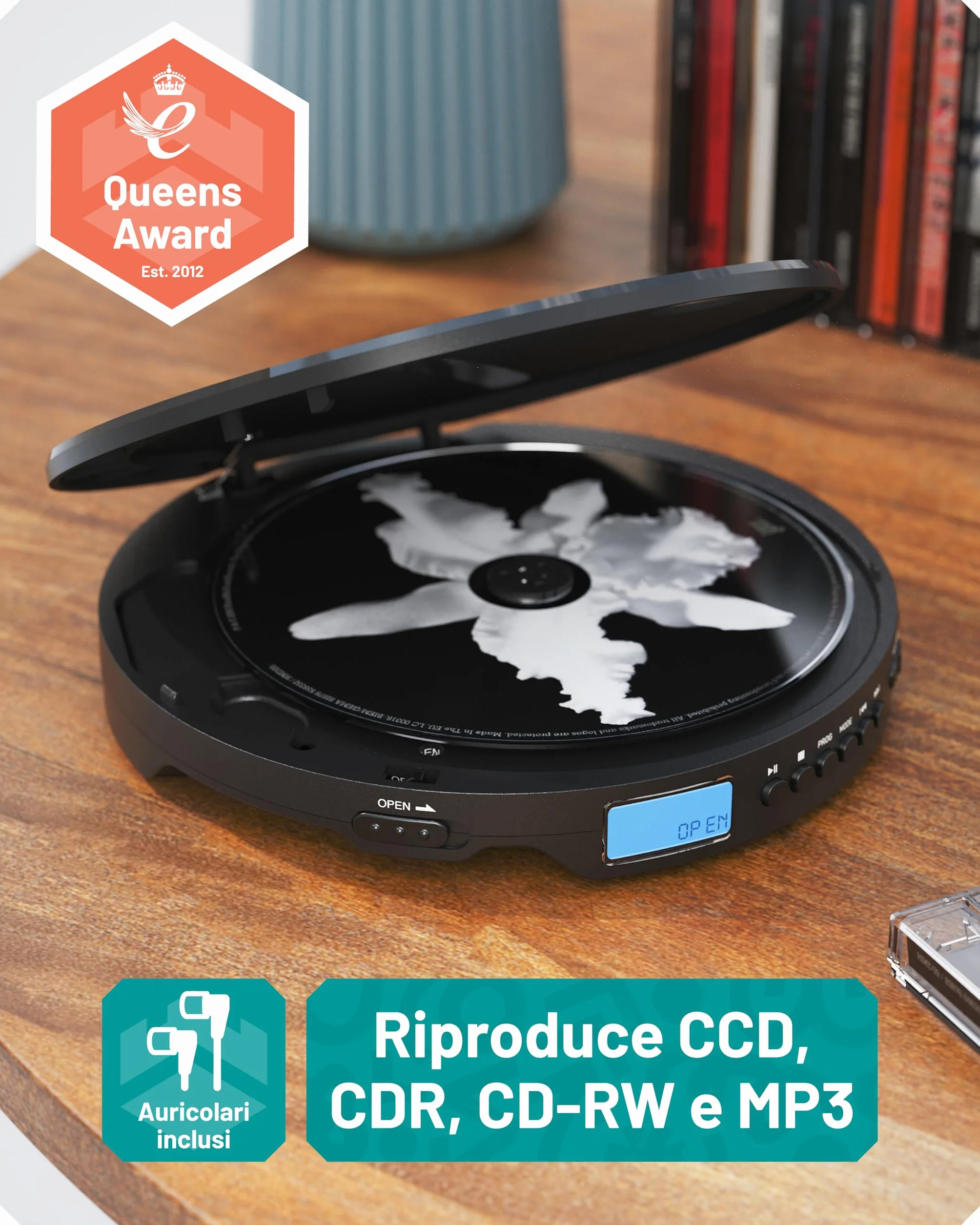 Oakcastle CD10 Lettore CD Portatile con Cuffie, CD CDR CDRW MP3, Anti-Skip ESP, Bass Boost, Autonomia 7 Ore