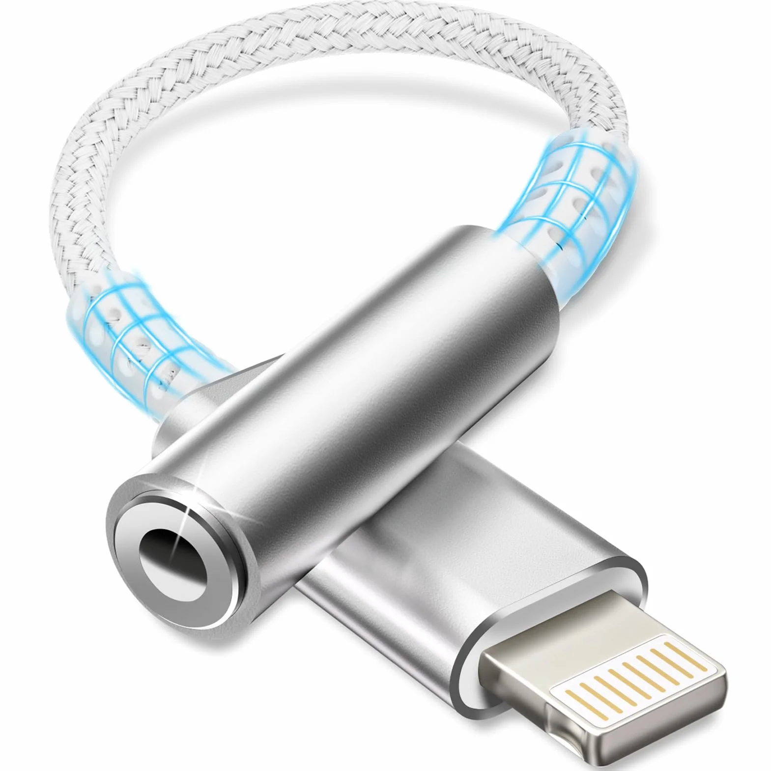 Adattatore Lightning Jack 3,5 mm MFi per Cuffie Compatibile iPhone 14/13/12/11/X/8/7/iOS Bianco Argento