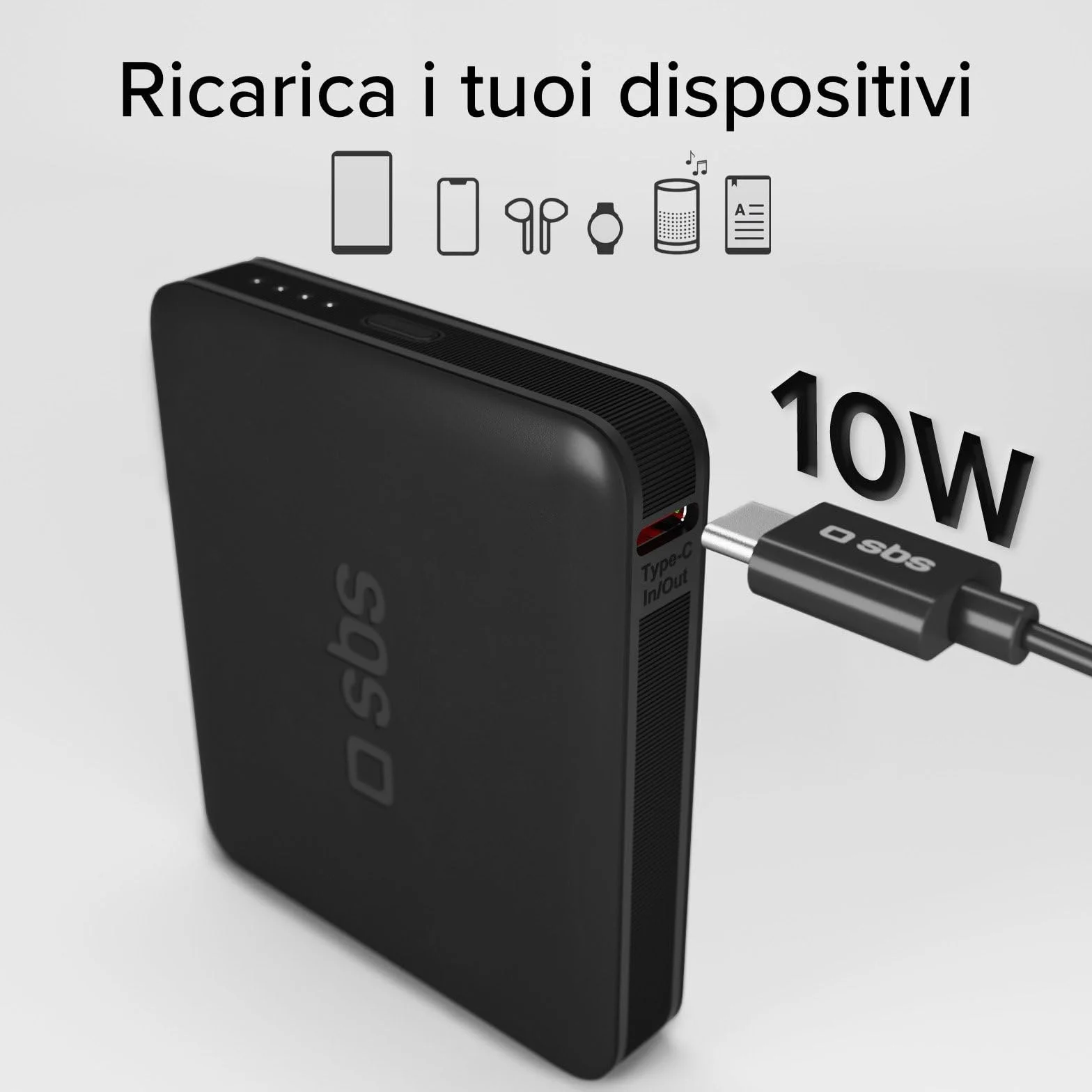 SBS NanoTube PowerBank HD 5000mAh 10W Power Bank Ricarica Rapida USB-C Caricabatterie Portatile Nero