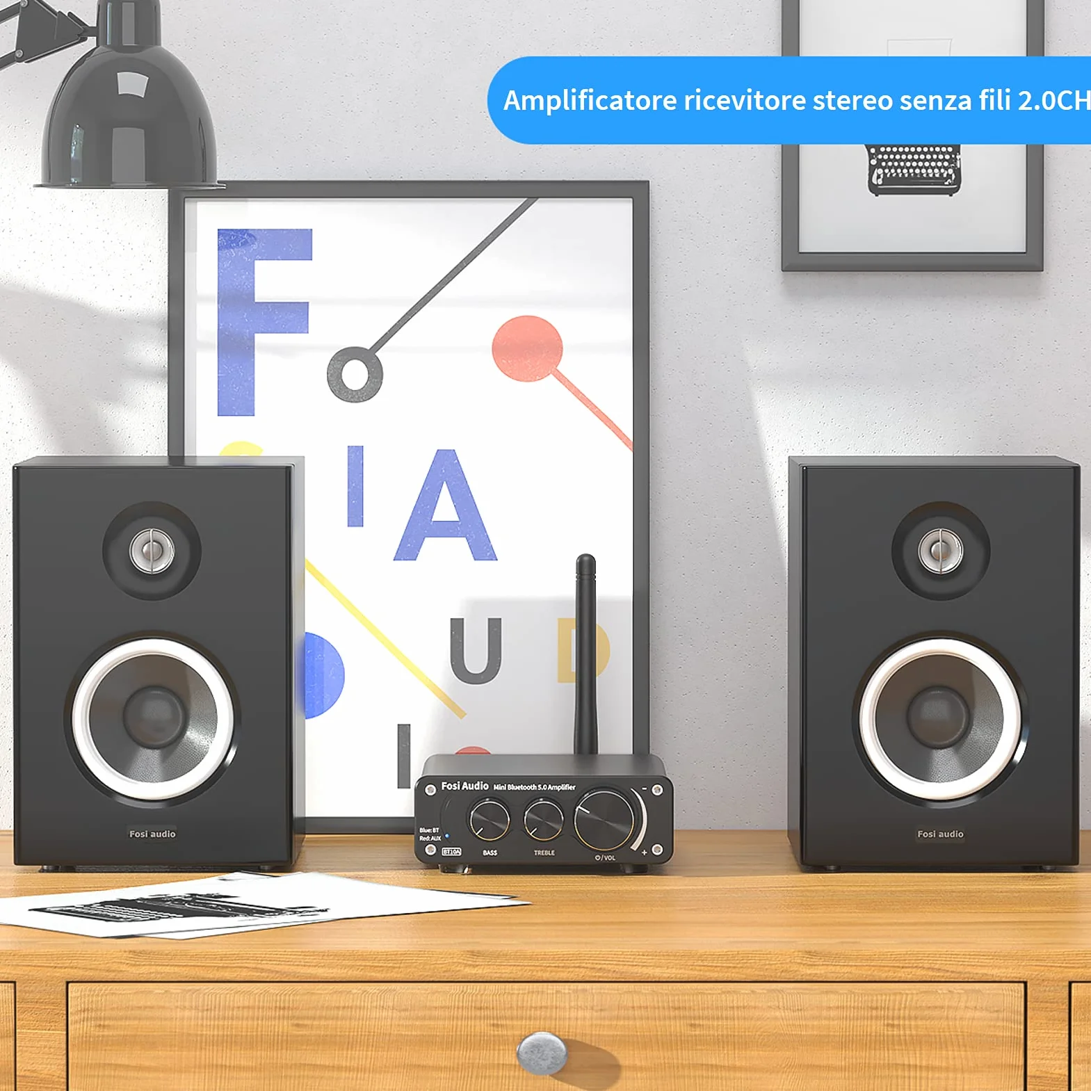 Fosi Audio BT10A Amplificatore Bluetooth 5.0 TPA3116 50Wx2 HiFi Stereo Classe D 2.0 Canali