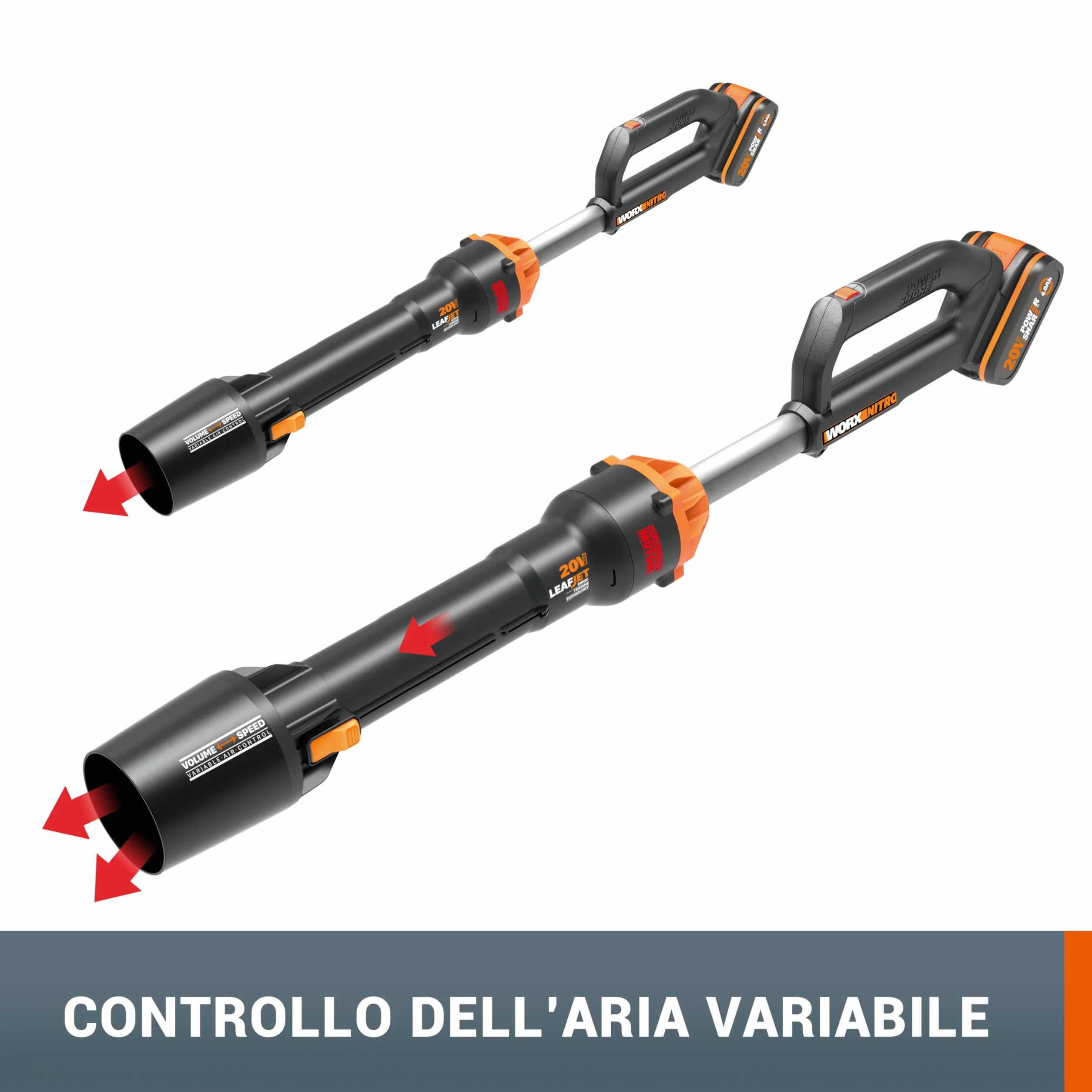 WORX Soffiatore a Batteria 20V WG543E.9 Brushless Potente Leggero e Pratico Batteria e Caricatore non inclusi