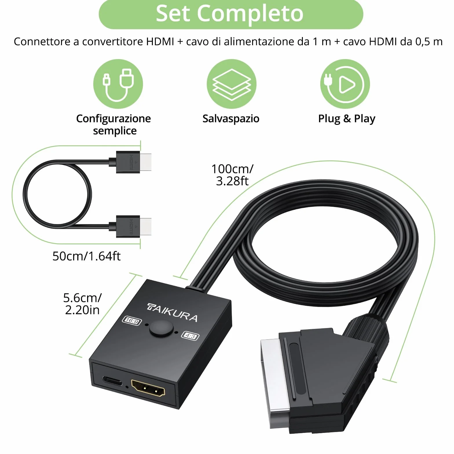 Convertitore SCART a HDMI 1080P 150 cm Commutazione Aspect Ratio 4:3/16:9