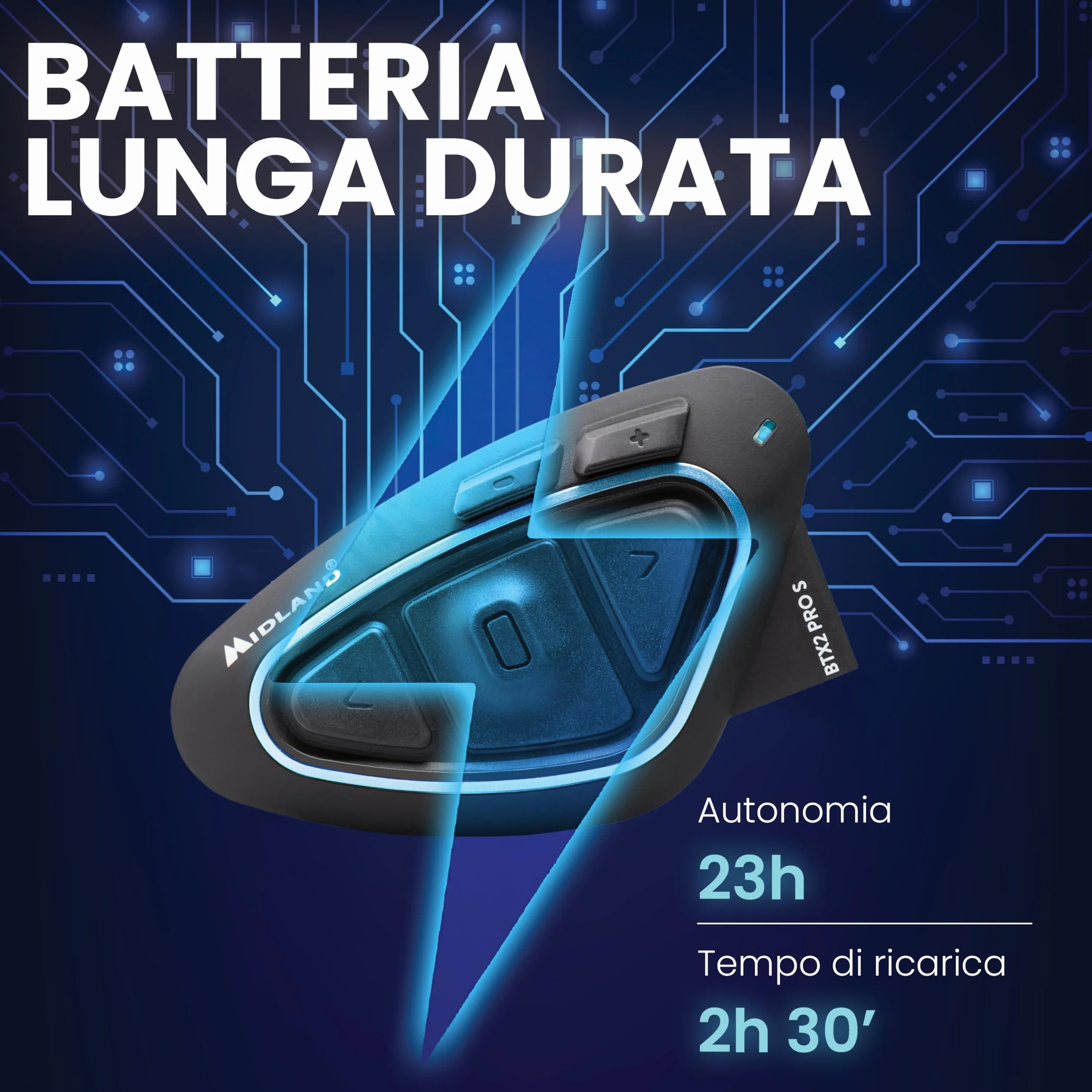 Midland Interfono Moto Bluetooth BTX2 Pro S Singolo, Auricolari Casco Impermeabili IPX6, Doppio Processore BT, 800 m, 4 Coppie, Batteria 23H, Cancellazione Rumore, Audio Hi-Fi
