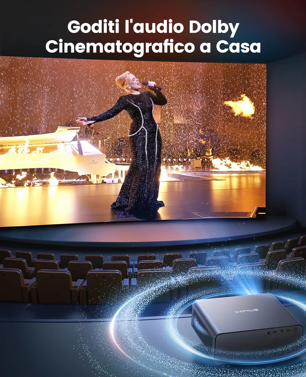 Proiettore 4K 1000ANSI Auto Focus Keystone WiFi6 Bluetooth5.3 Portatile 1080p Nativo HDMI ARC Nero