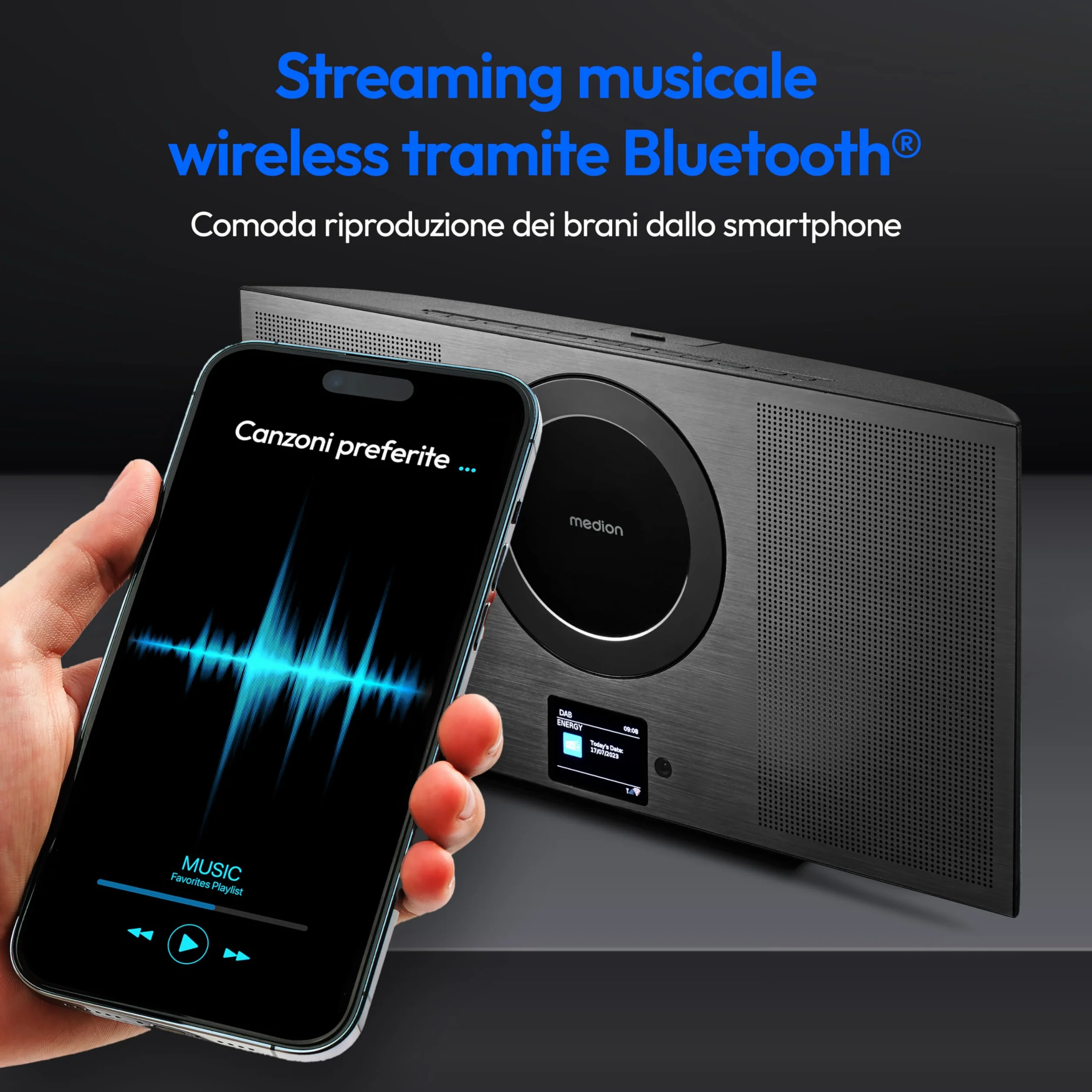 MEDION Radio Internet con lettore CD WLAN DAB+ Spotify Connect FM MP3 USB Bluetooth display a colori sistema compatto verticale