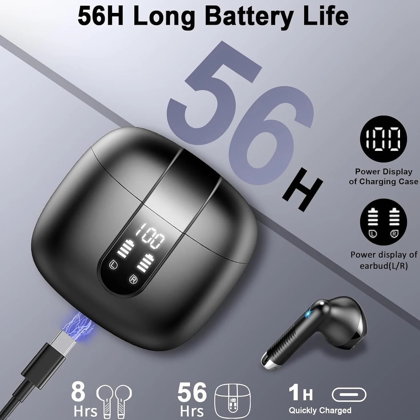 Cuffie Bluetooth 5.4, Auricolari Wireless In Ear con 6 ENC Mic, 6D Hifi Stereo, Cancellazione Rumore, IP7 Impermeabili Sport