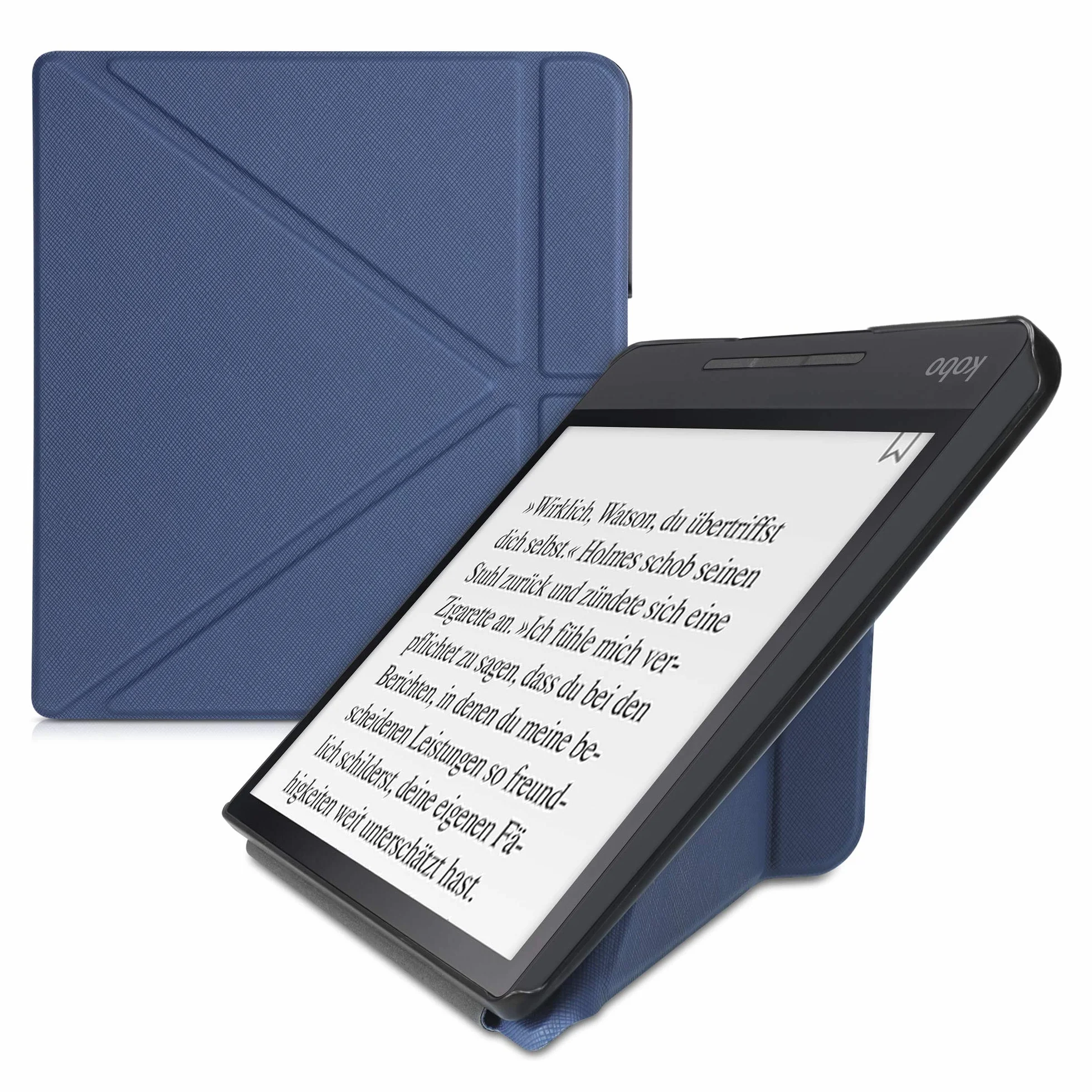 kwmobile Custodia Pieghevole Compatibile con Kobo Forma Cover - Cover Magnetica Pelle PU eReader - blu scuro