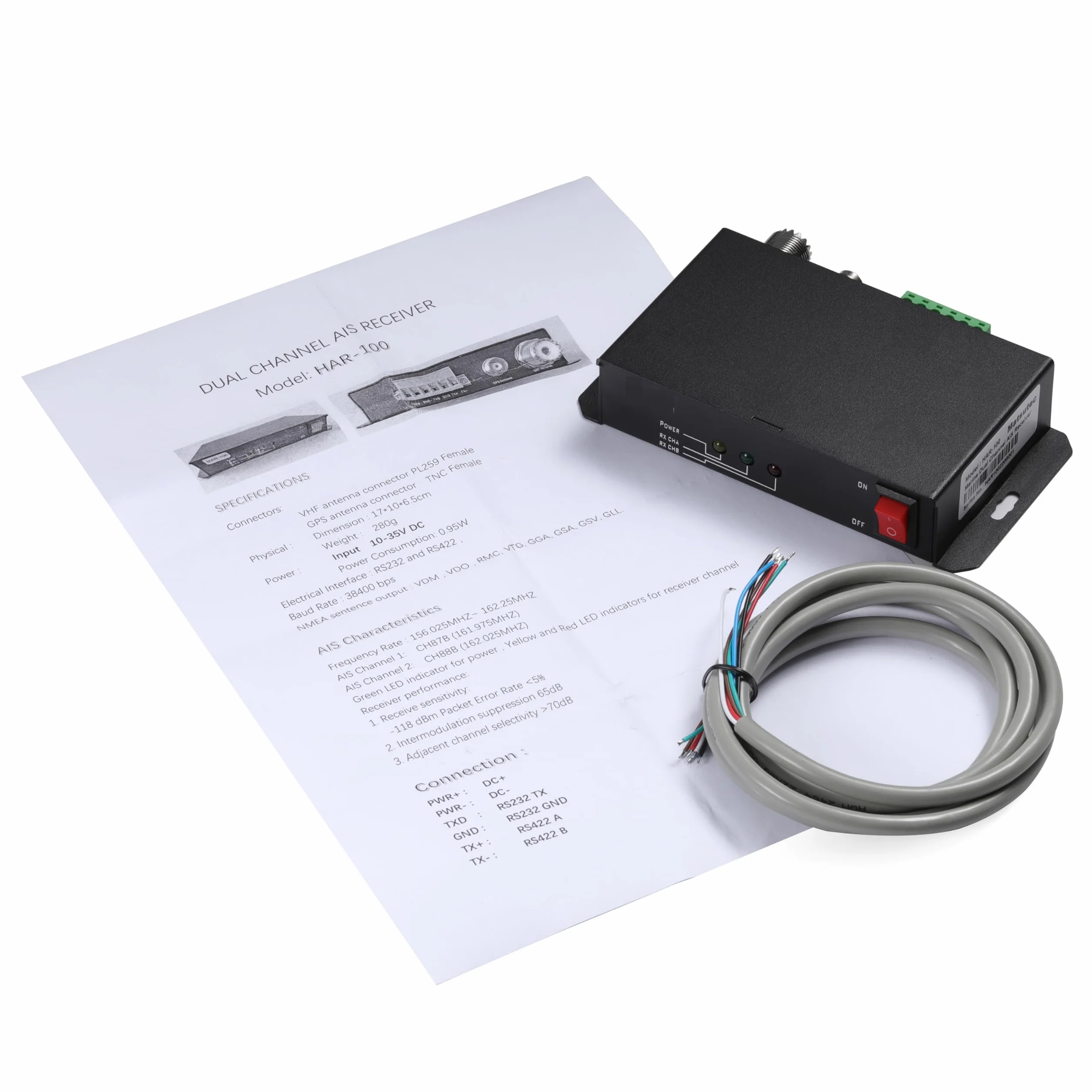 Ricevitore AIS HAR-100 RS232/RS422 doppio canale GPS per navigazione marina