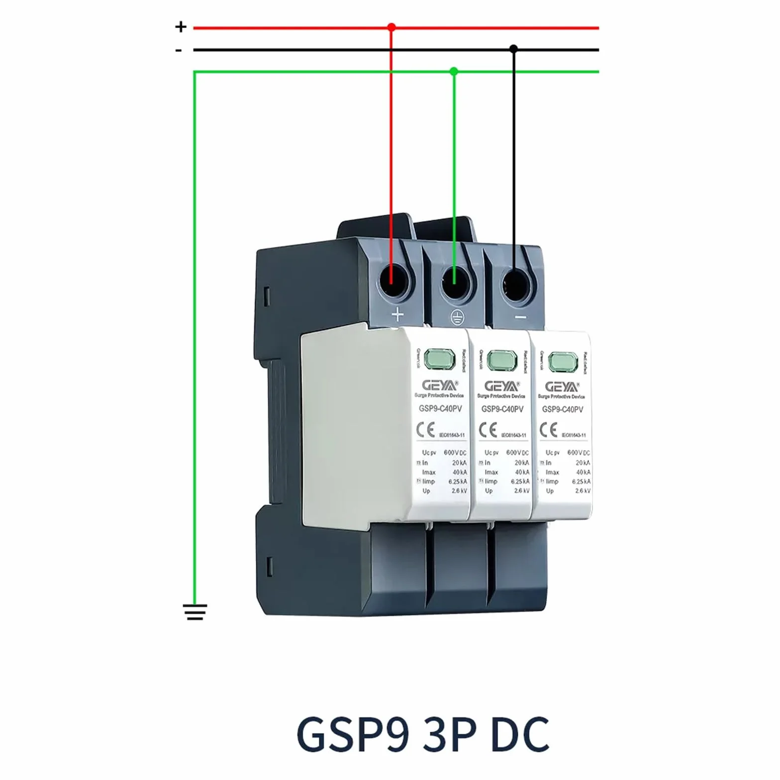 GEYA protezione contro sovratensioni guida DIN 20KA-40KA scaricatore sovratensione fulmine DC 3P DC1000V