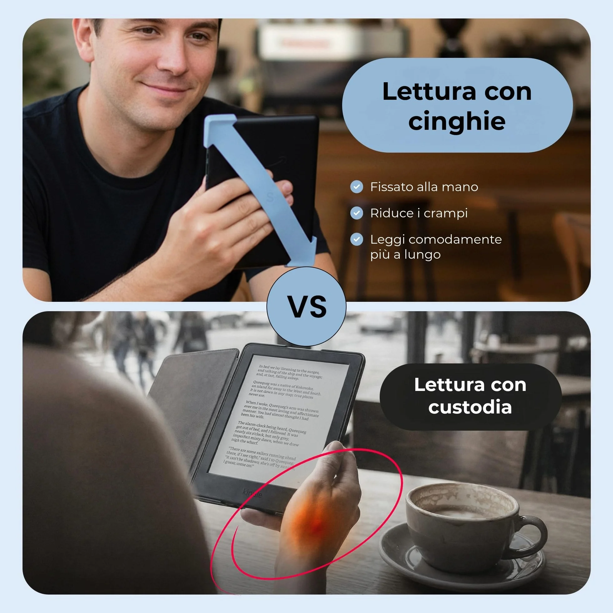 Strapsicle Cinturino per Kindle Paperwhite Gen 11/12 (6,8"/7") & Kobo - Confezione 2 - Grande - Blu Bondi