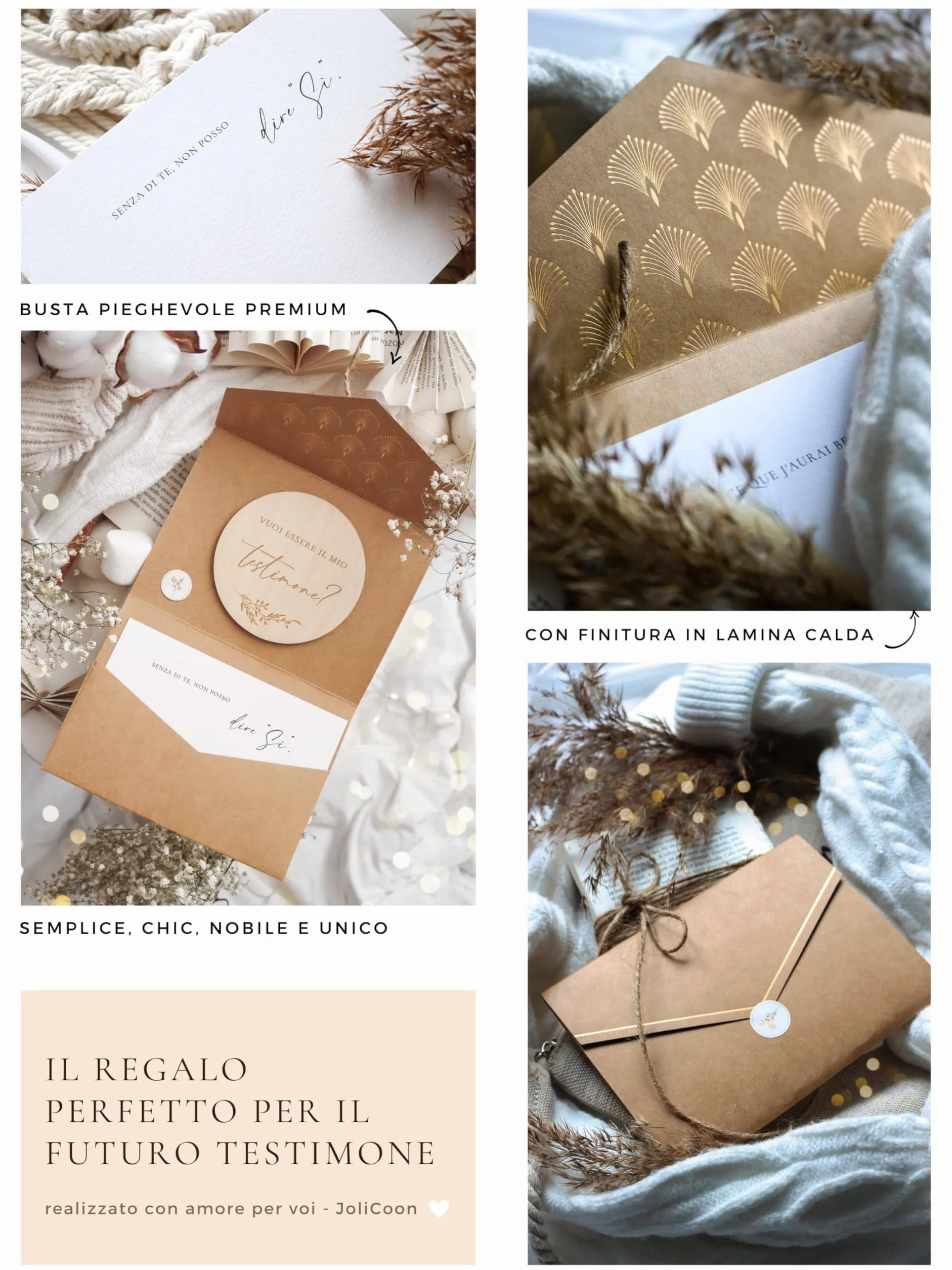 Joli Coon Vuoi essere il mio testimone carta di legno con busta pieghevole e sigillo adesivo