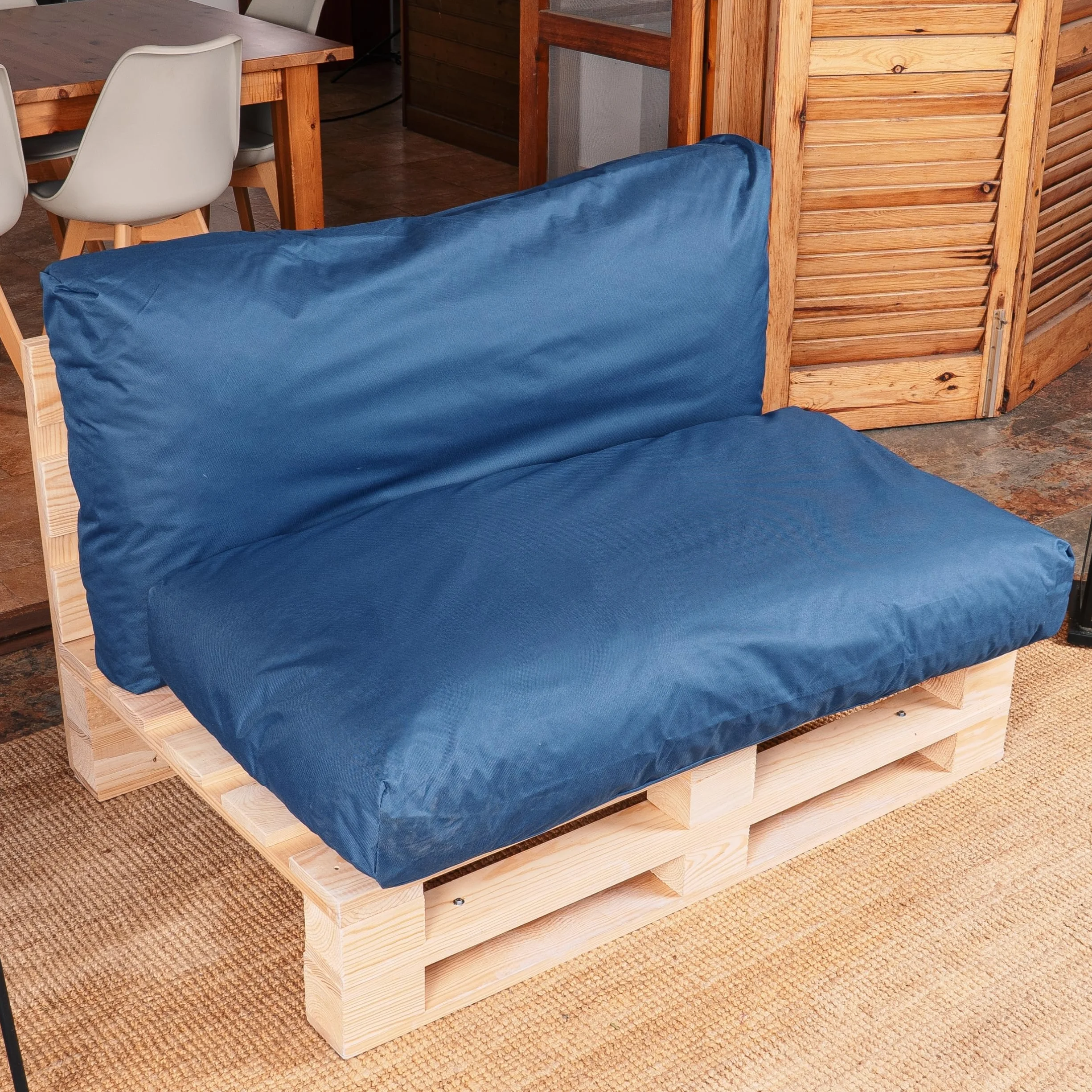 Cuscini per Pallet Fodera Impermeabile Anti UV Rimovibile Lavabile Imbottito Schiuma 120x60 cm Blu