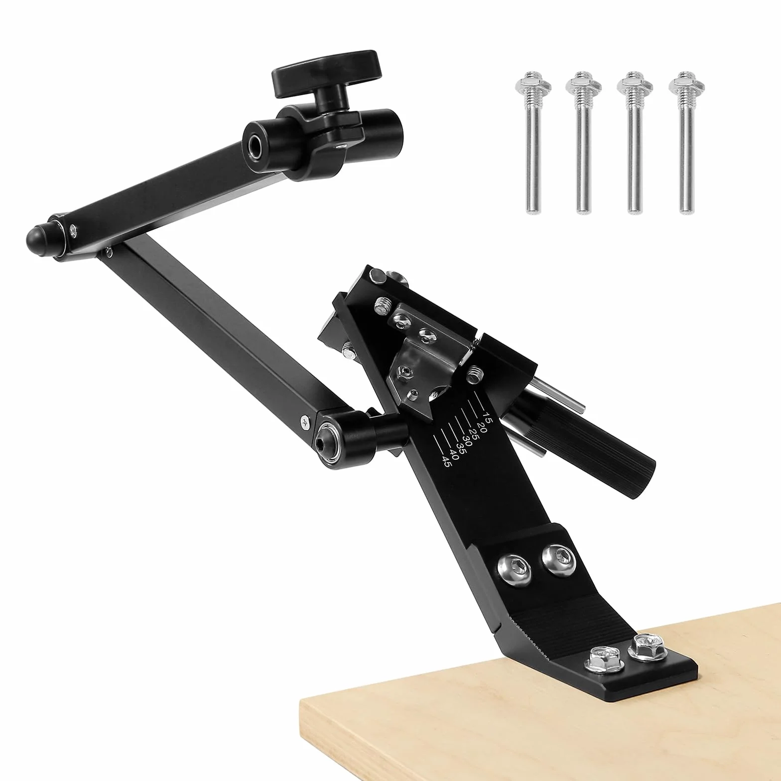 VEVOR Affilatrice per Lame per Tosaerba, Strumento di Affilatura Regolabile da 15° a 45° con 4 PerniAdattatori, con Cuscinetti a Sfera e Impugnatura Allargata da 25 mm, 320 x 250 x 70 mm