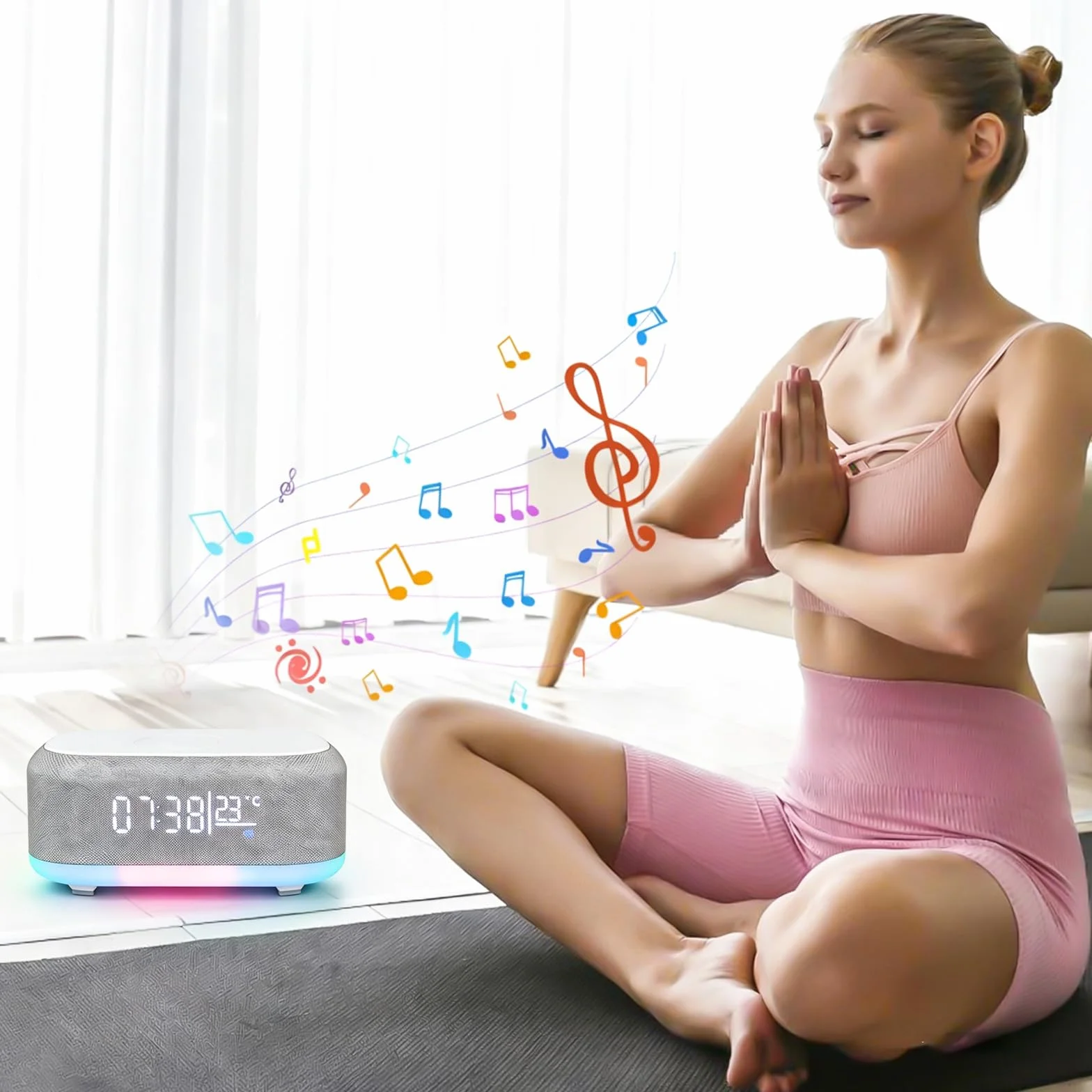 Radiosveglia Digitale con Stazione di Ricarica Wireless 15W, Sveglia Bluetooth, Luce Notturna 9 Colori, Caricatore USB