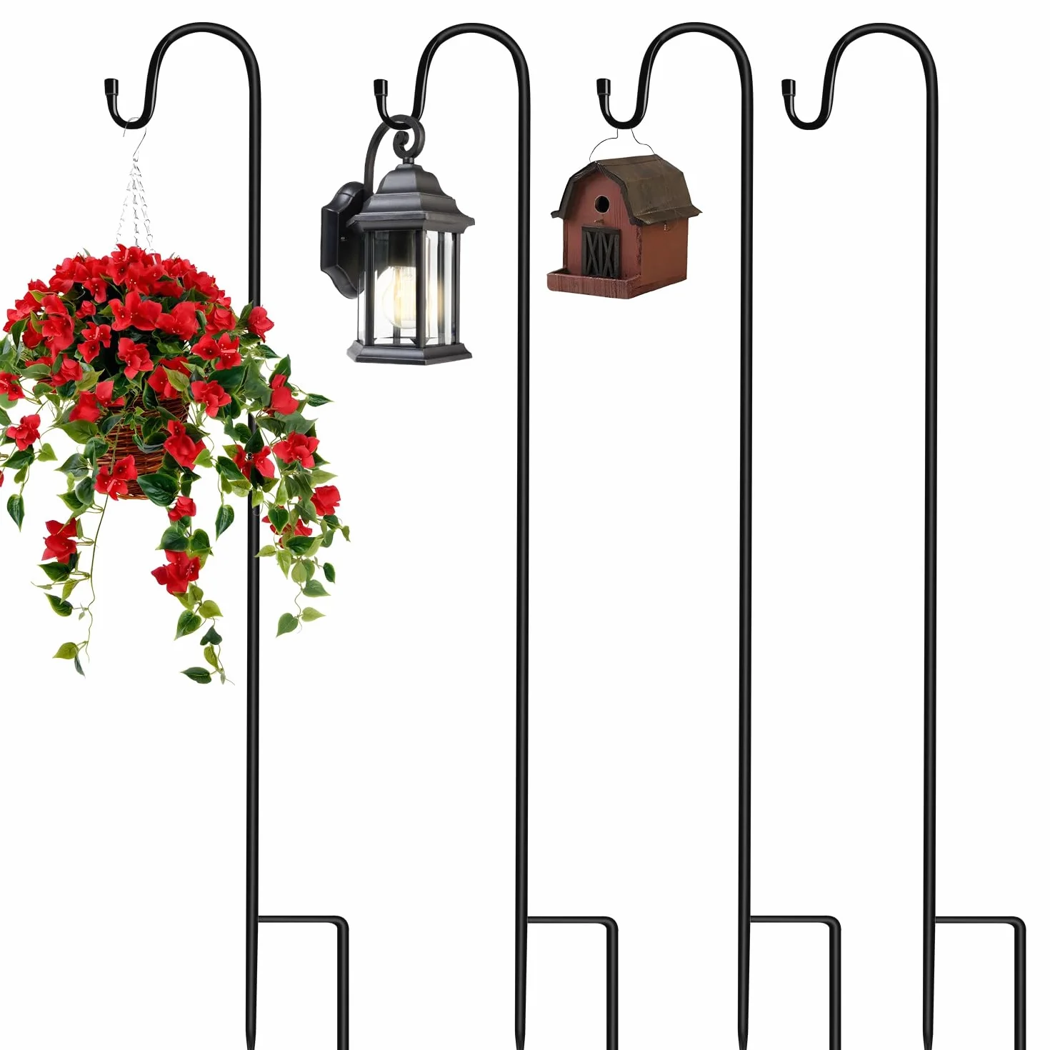 Ganci da pastore 90cm Metallo Palo da Giardino con Gancio per appendere capanno vaso alimentatore uccello Lanterna