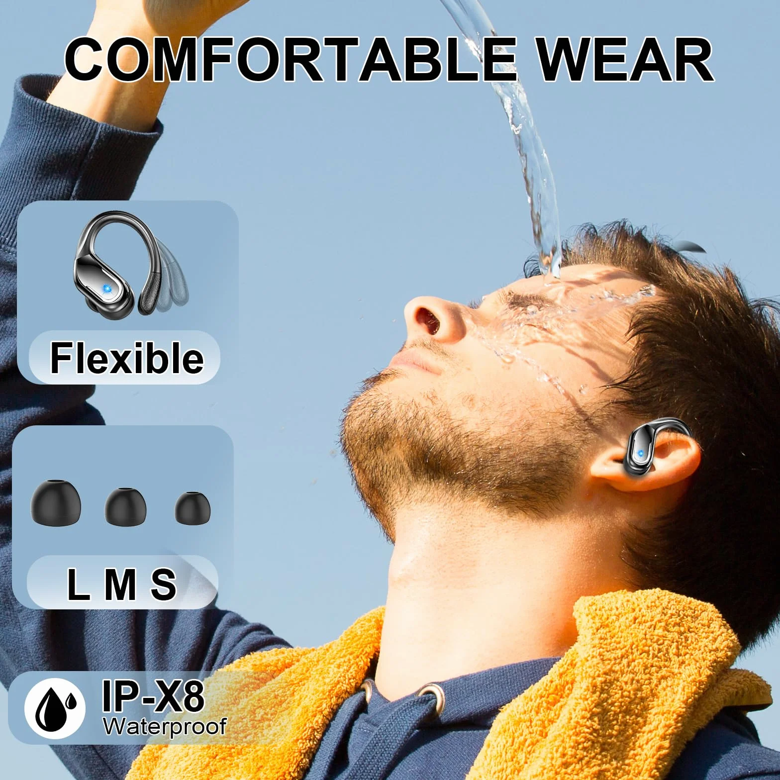Cuffie Bluetooth Sport 5.4 con 4 ENC Mics, IP7 Impermeabili, Display LED, Senza Filo per Palestra Running