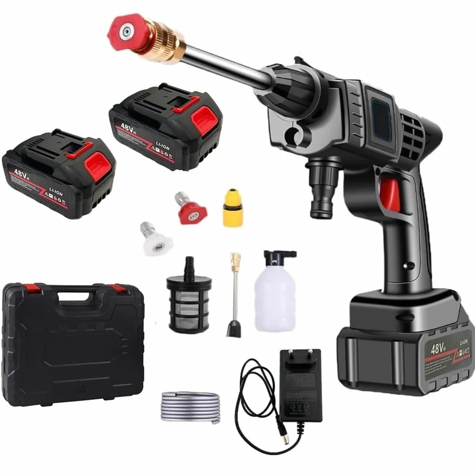 Idropulitrice Elettrica ad Alta Pressione Portatile con 2 Batterie da 48V e Accessori Fresa per Pulizia Auto Giardino e Superfici Esterne