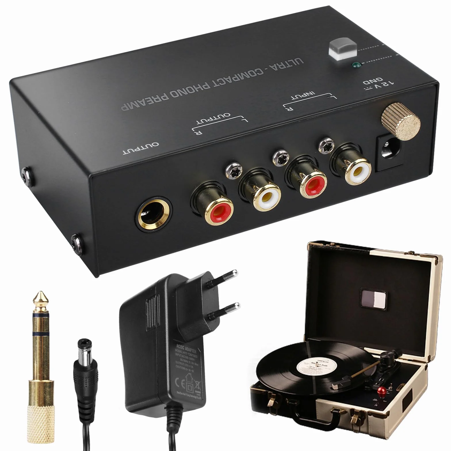 Preamplificatore Phono giradischi con adattatore DC 12V ingresso RCA uscita RCA spina UE