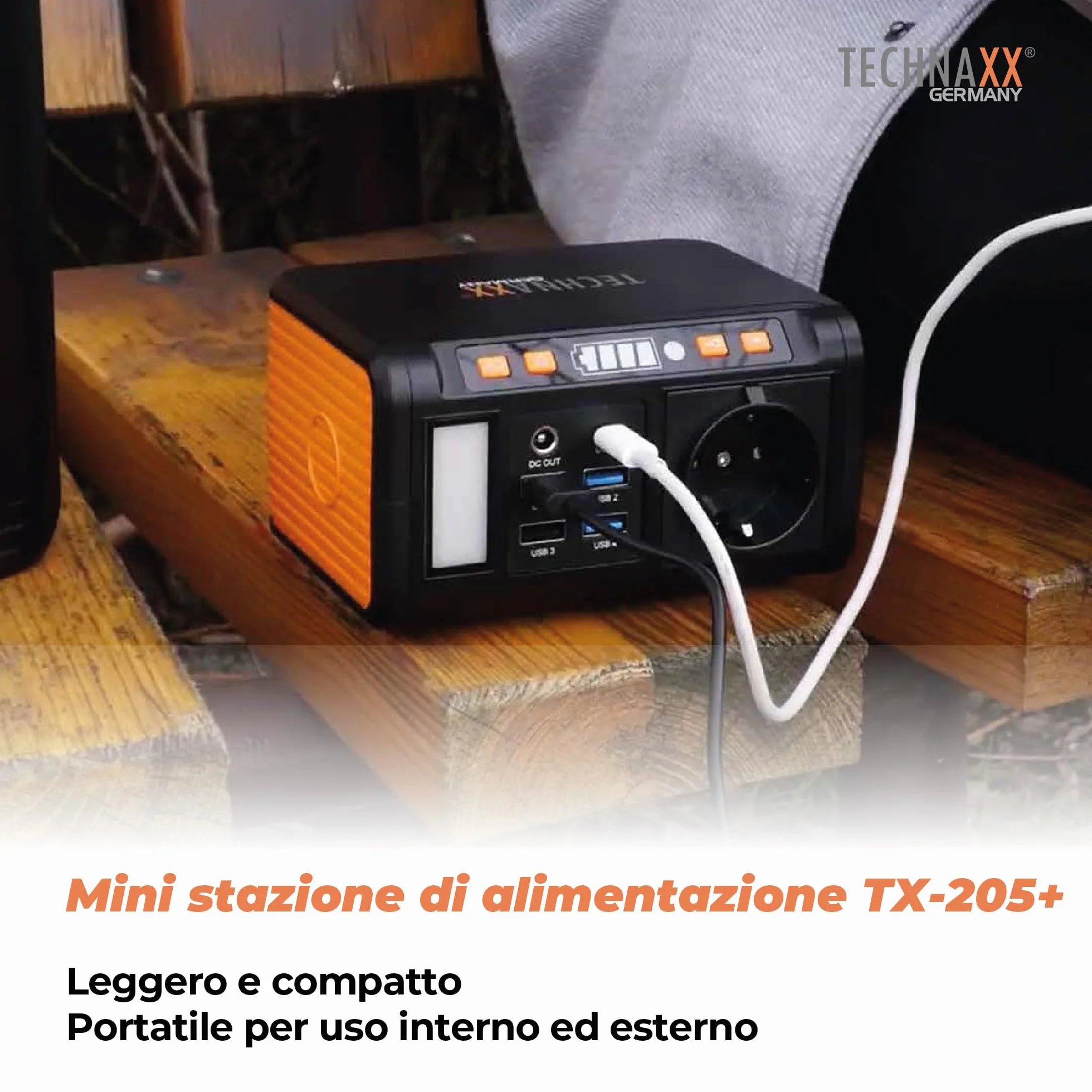 Technaxx Mini Power Station Portatile 74Wh 80W – Presa AC 230V, USB-C PD 18W, 4×USB-A QC3.0, Uscita DC, LED, Compatibile con Ricarica Solare–Generatore per Campeggio – Modello Aggiornato 2026 TX-205+